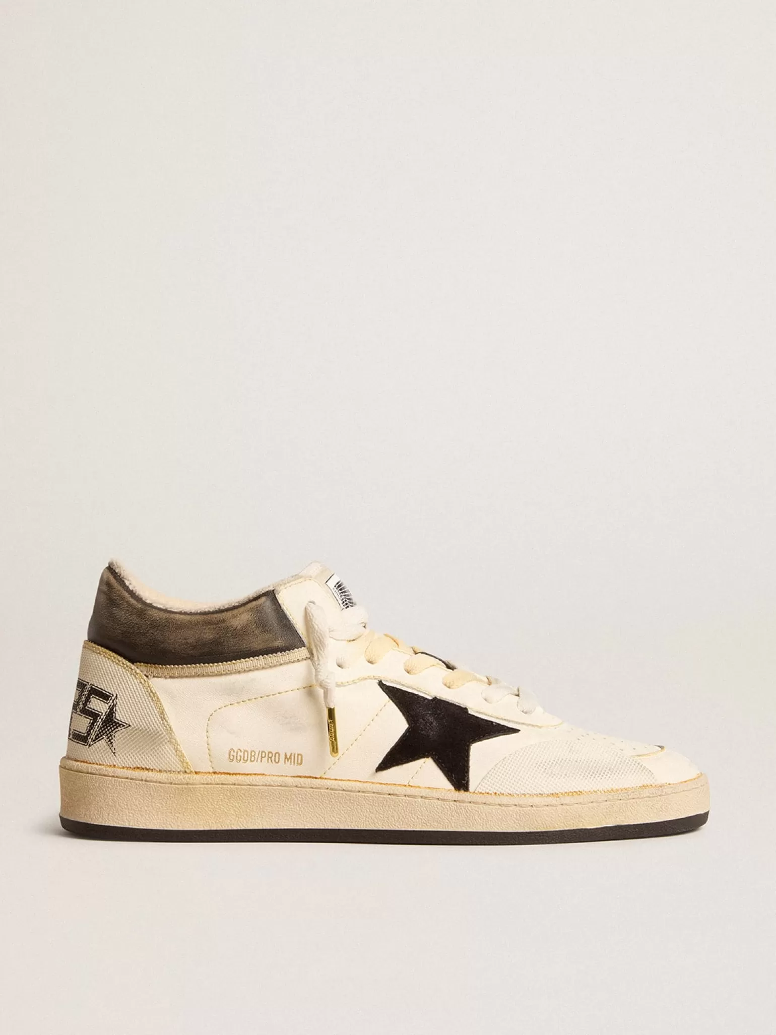 Best Ball Star Pro Mid Masculino de couro branco usado com estrela preta Ball Star