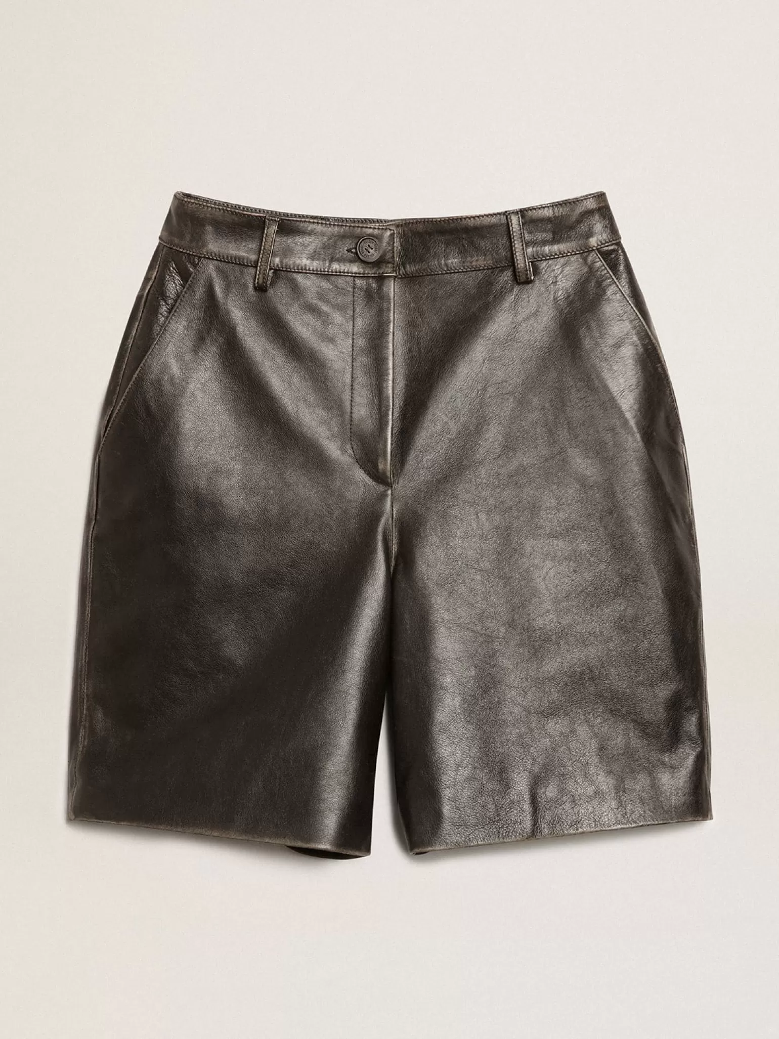 Best Sale Bermuda de couro preto com efeito usado MULHER Saias e Shorts