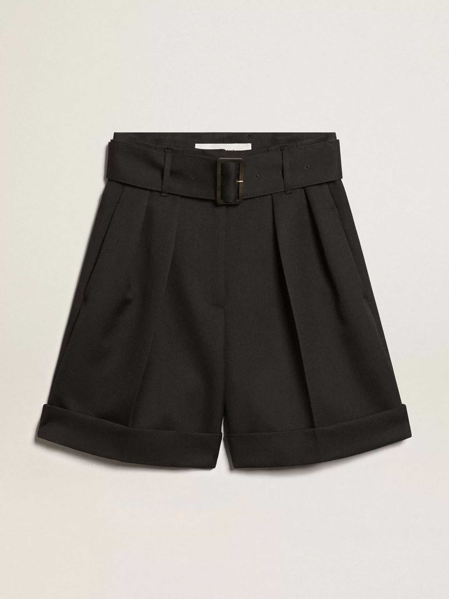 Fashion Bermuda feminina de gabardine de lã preta com cinto MULHER Saias e Shorts