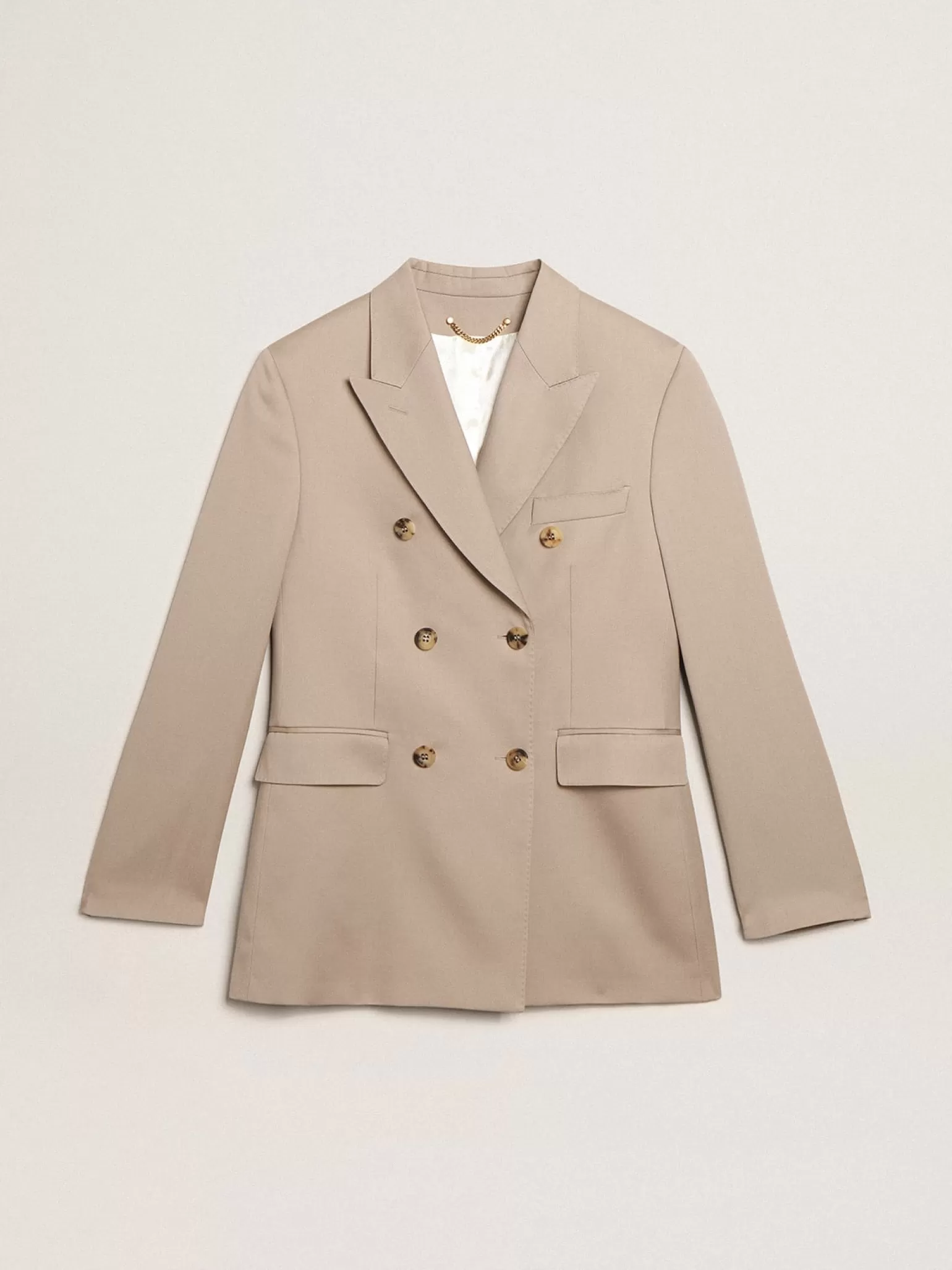 Online Blazer de abotoamento duplo de gabardine de lã bege claro MULHER Blazers