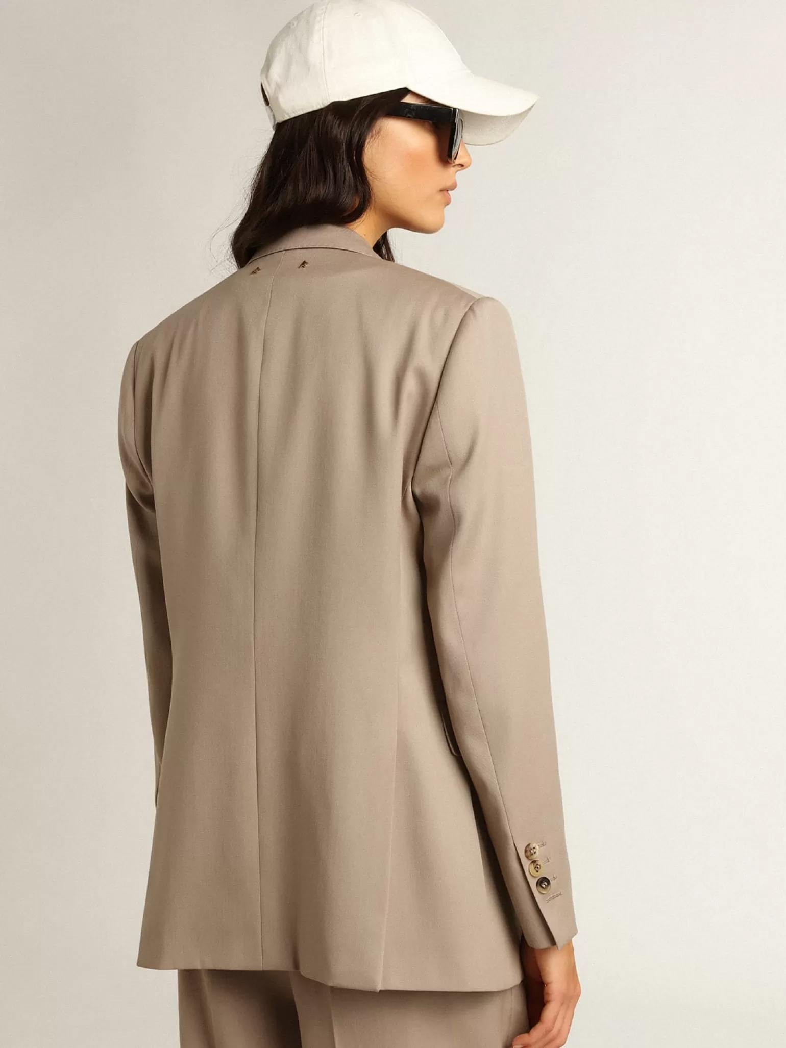 Online Blazer de abotoamento duplo de gabardine de lã bege claro MULHER Blazers