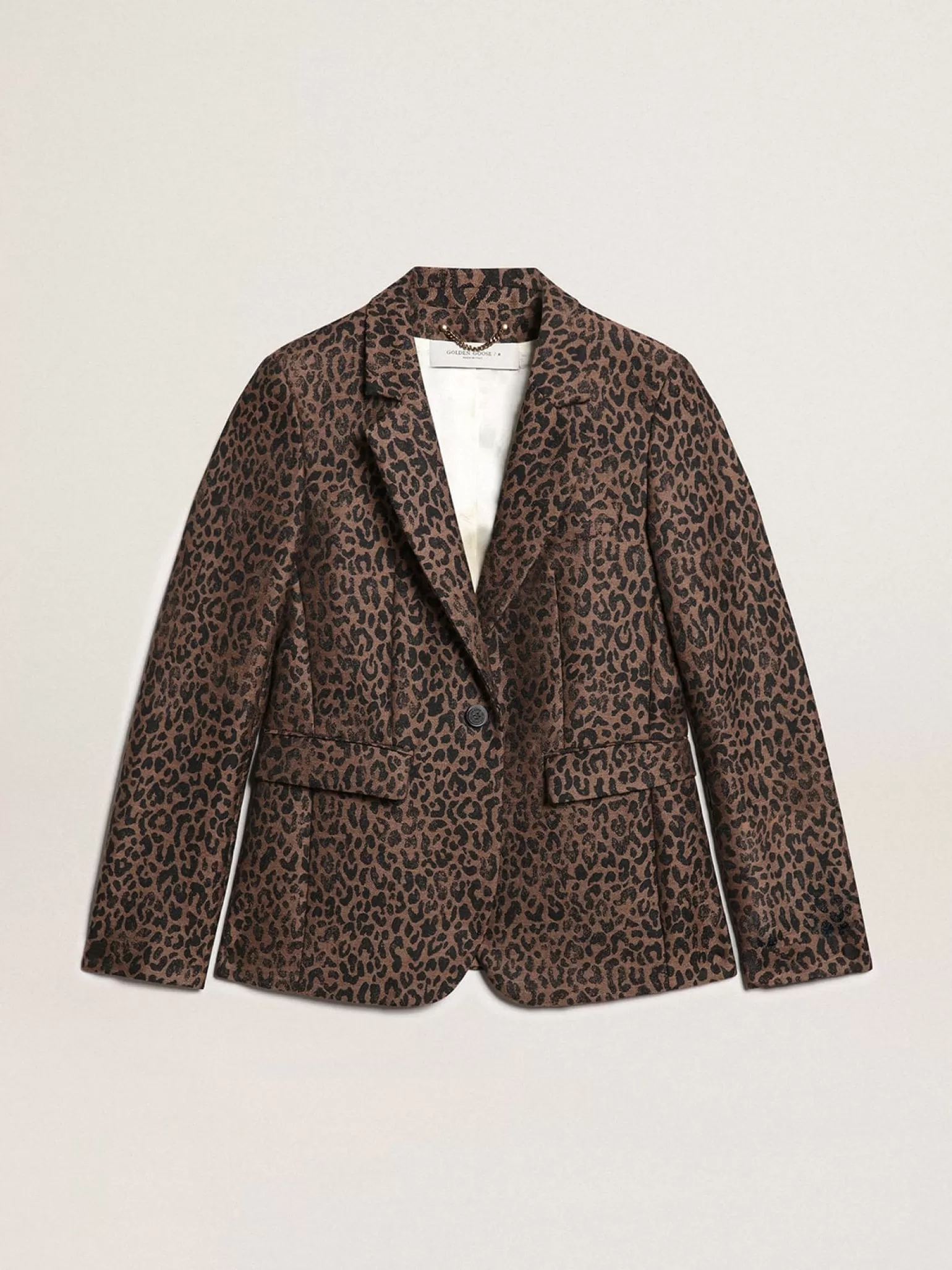 Shop Blazer de abotoamento simples Coleção Golden de lã com estampa animal print de jacquard MULHER Blazers