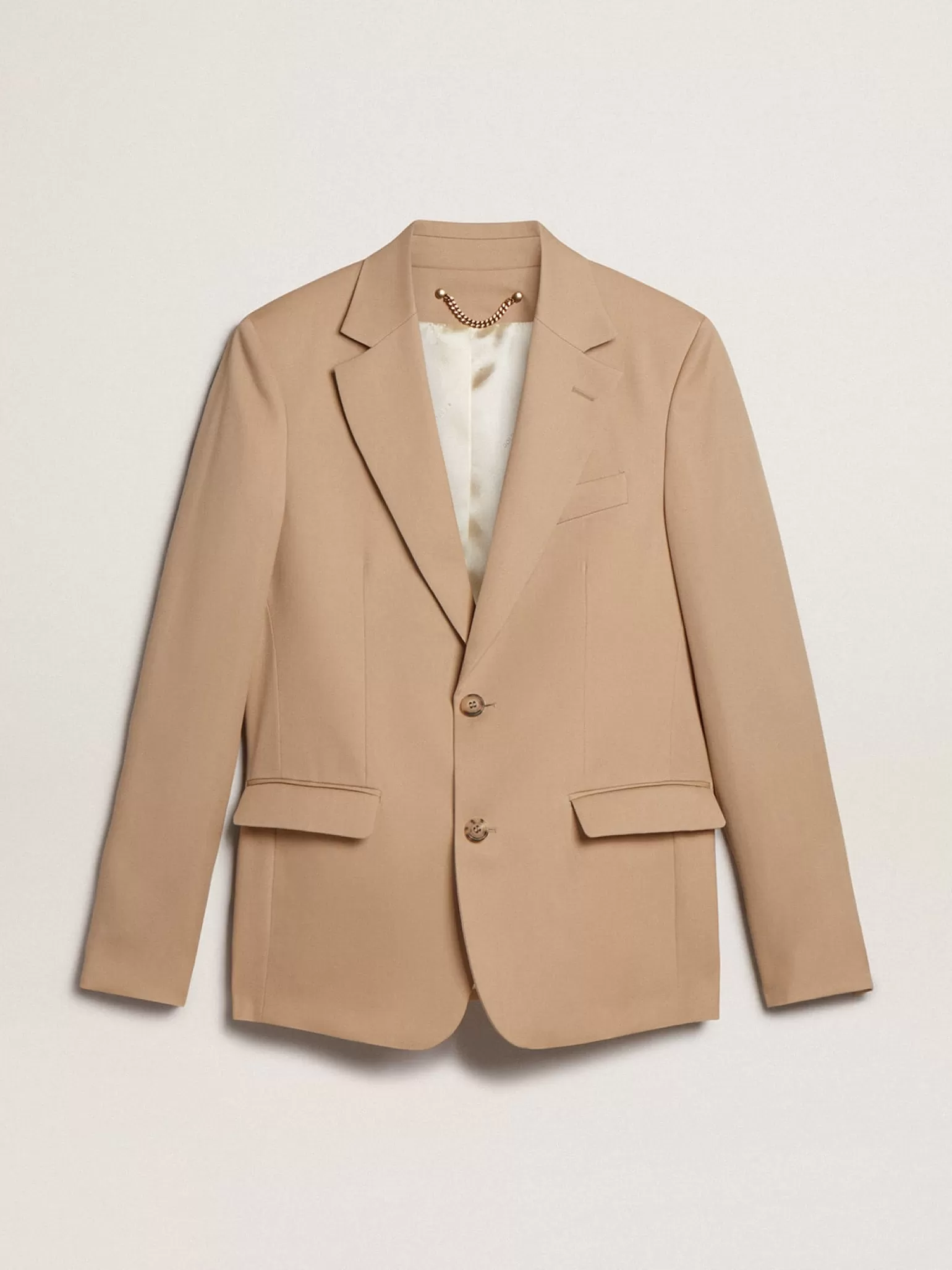 Fashion Blazer de abotoamento simples cor areia com botões de chifre Blazers