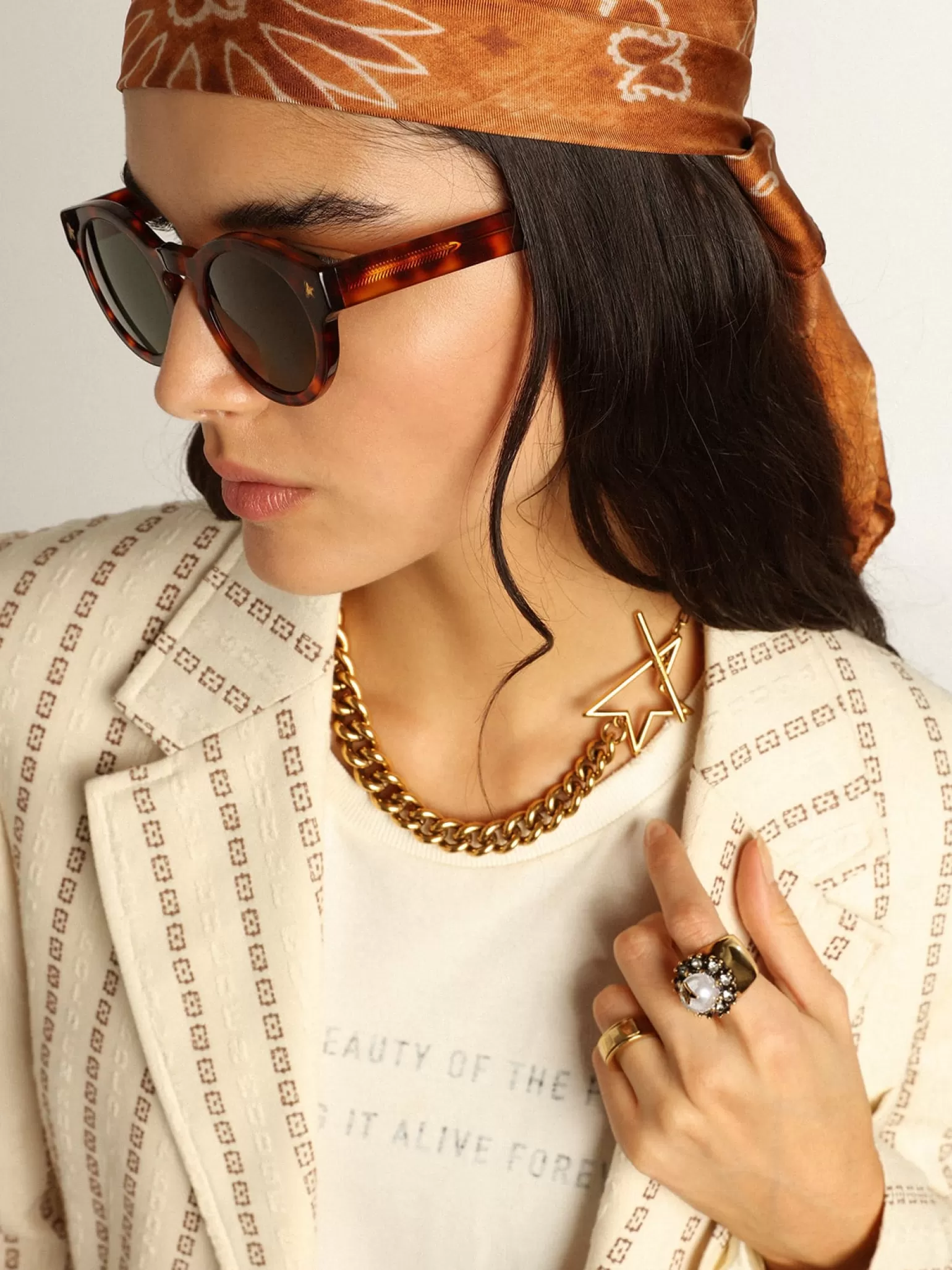 Outlet Blazer de abotoamento simples de algodão creme e estampa jacquard MULHER Blazers