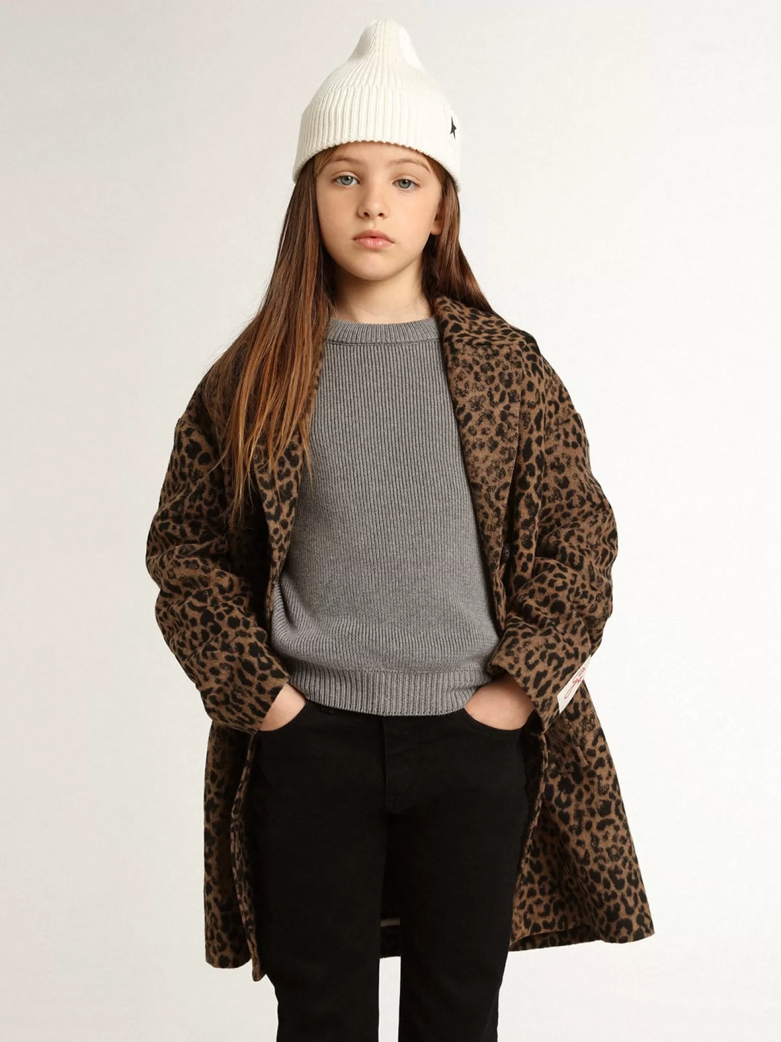 Flash Sale Blazer de abotoamento simples de lã infantil feminino, animal print jacquard Roupas de cima (4-12 years)
