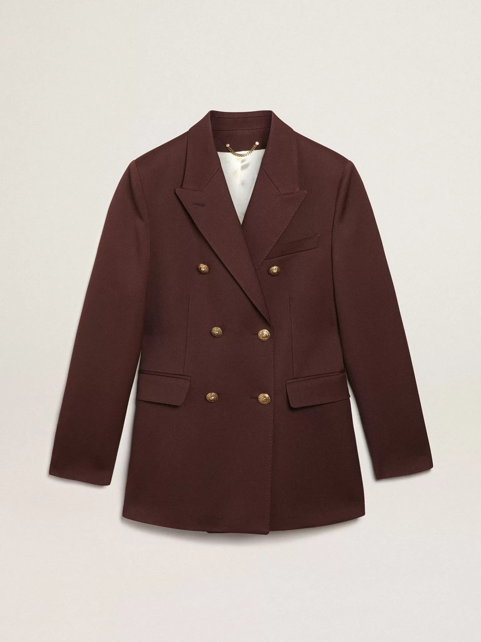 Cheap Blazer feminino de abotoamento duplo de gabardine de lã cor café MULHER Blazers