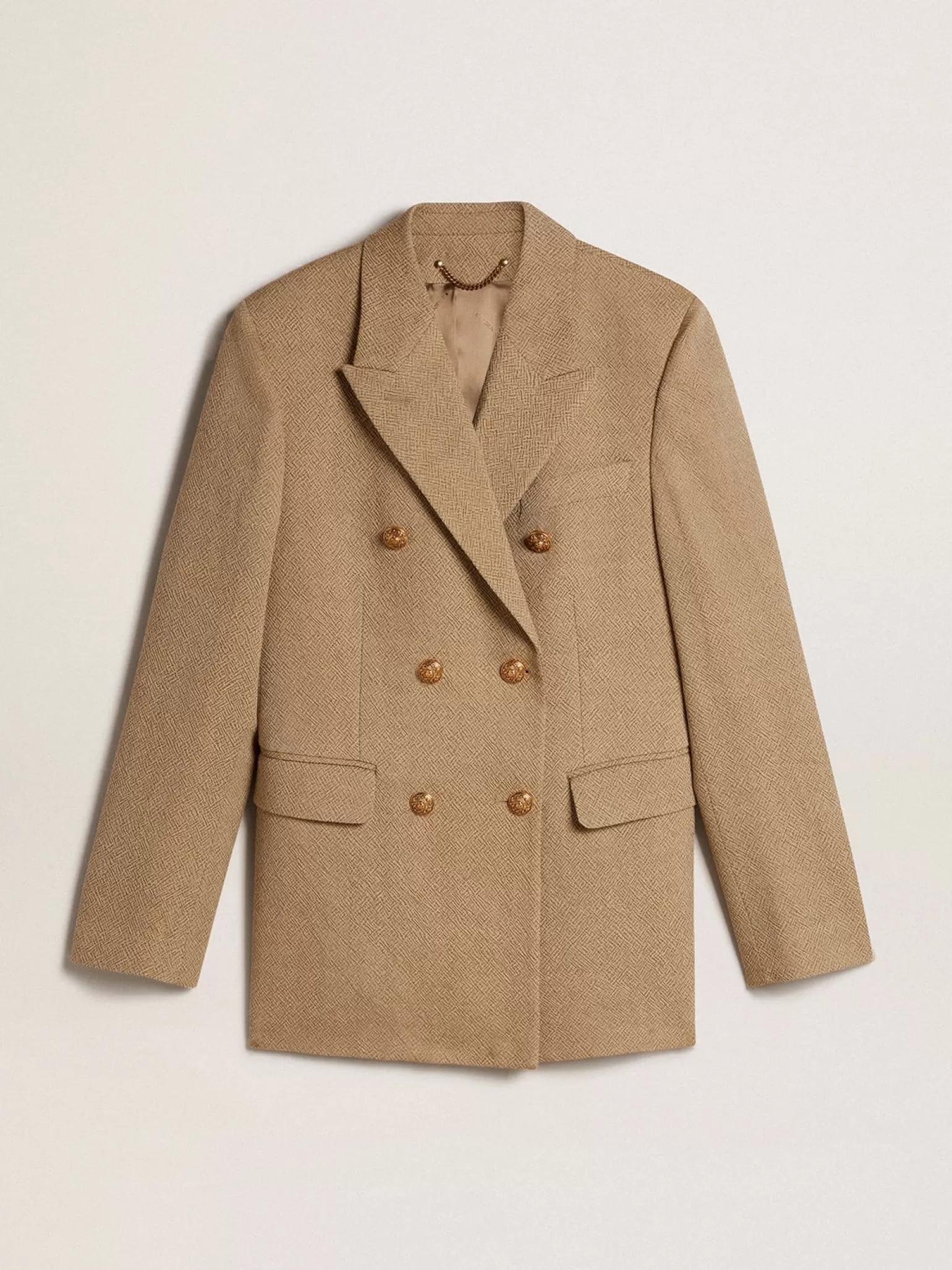 Sale Blazer feminino de abotoamento duplo de lã cor de faia clara MULHER Blazers