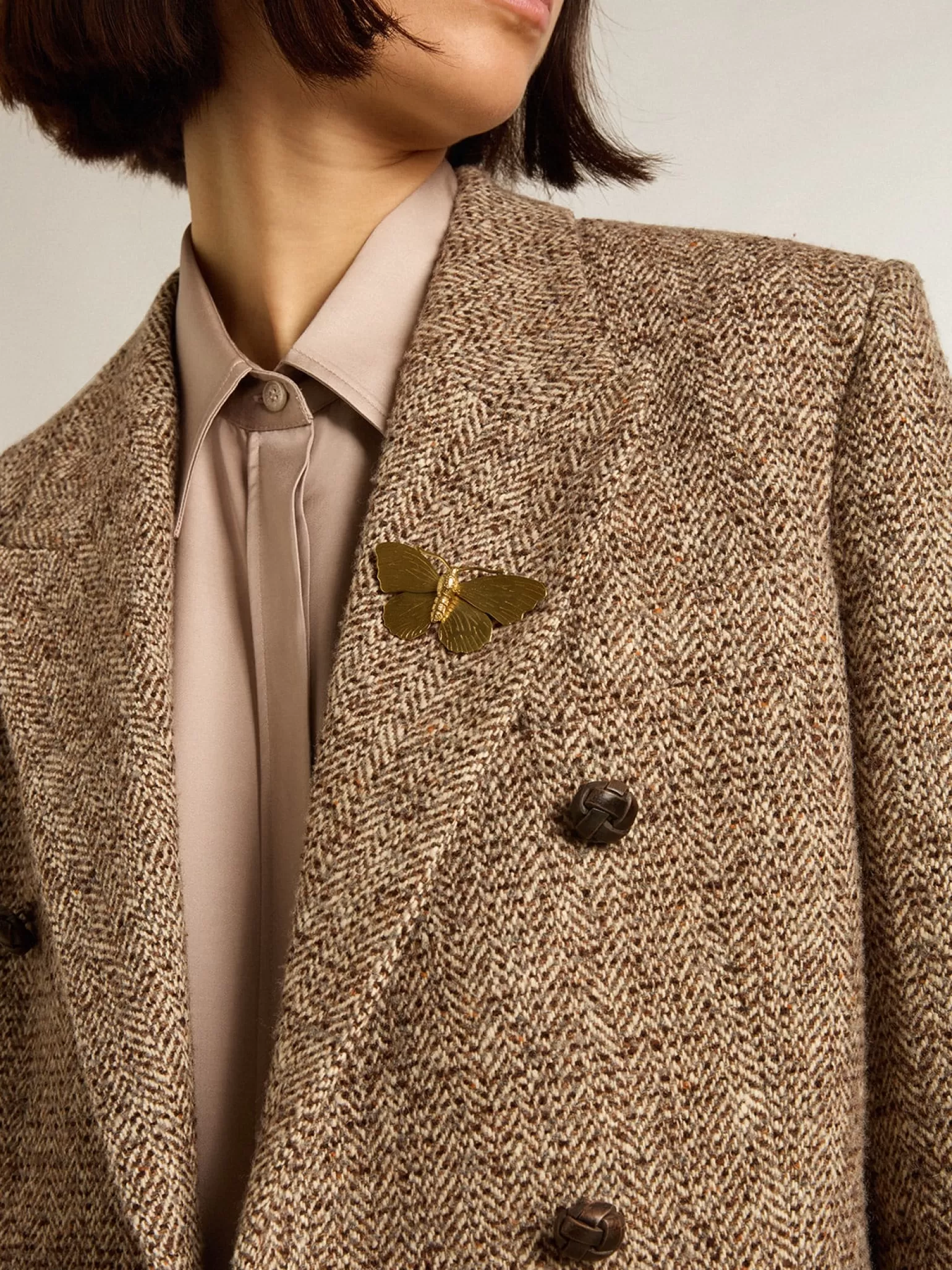 Outlet Blazer feminino de abotoamento duplo marrom com fecho com botões MULHER Blazers