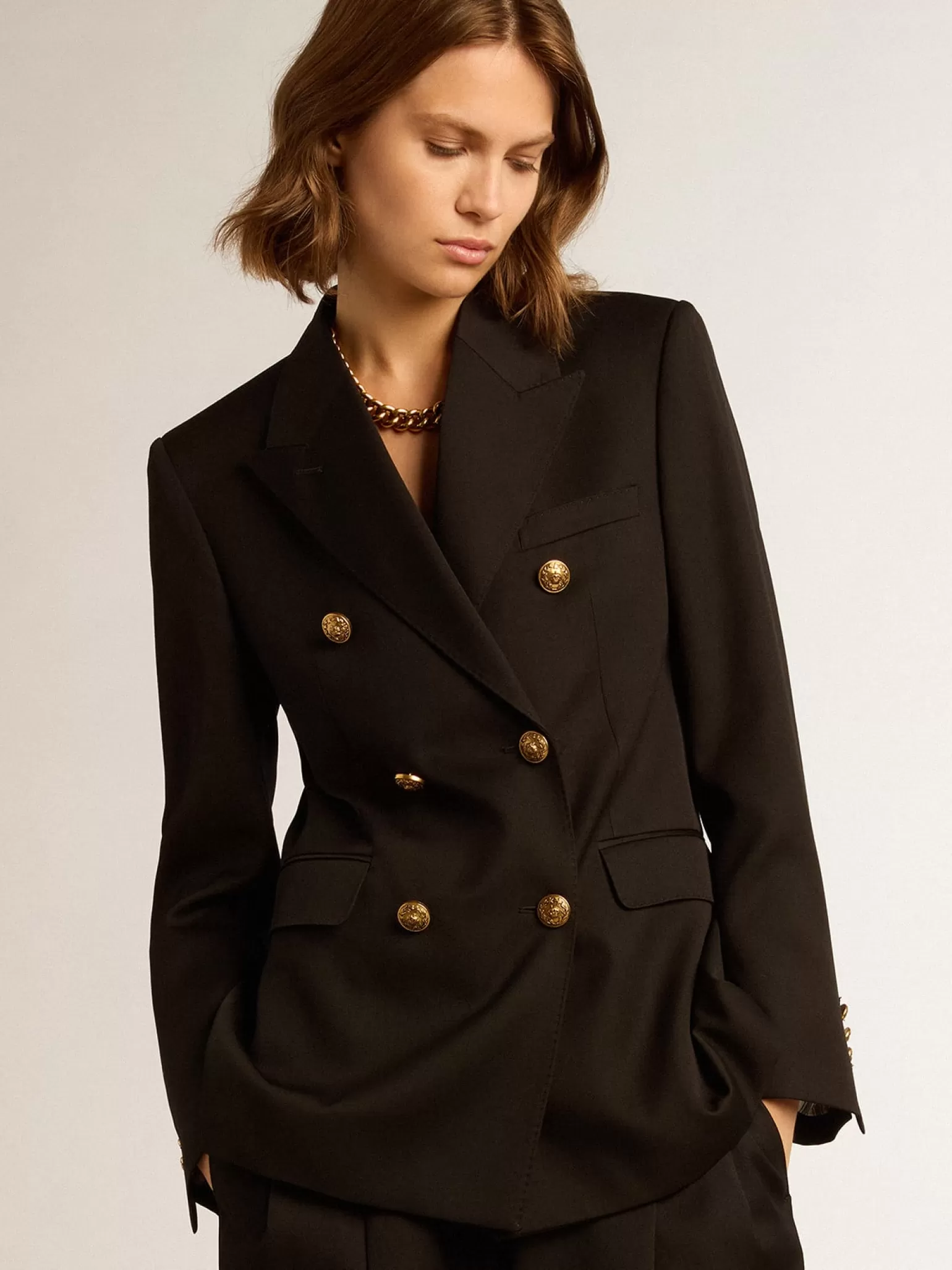 Online Blazer feminino de abotoamento duplo preto MULHER Blazers