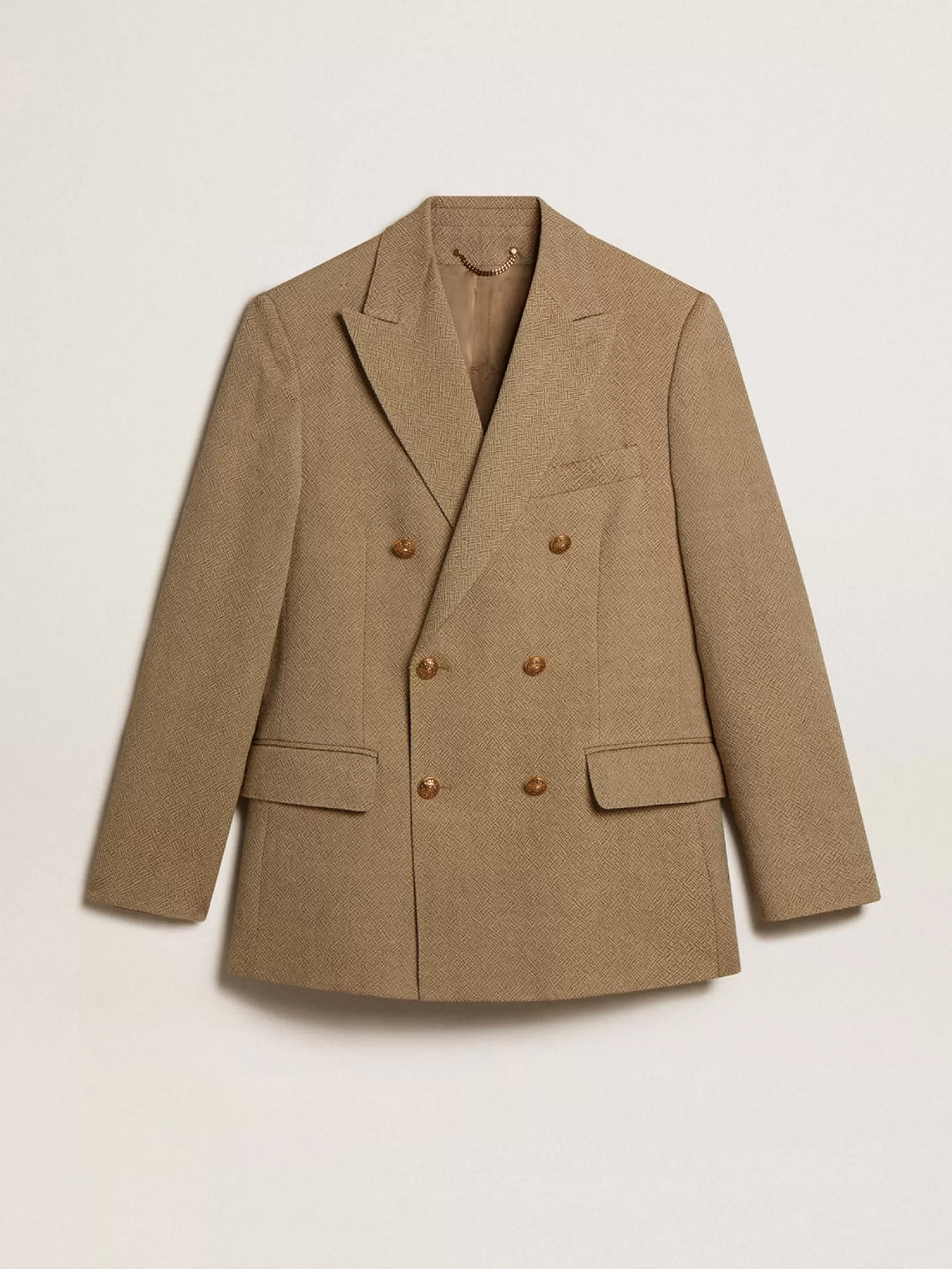 Sale Blazer masculino de abotoamento duplo de lã cor de faia clara Blazers