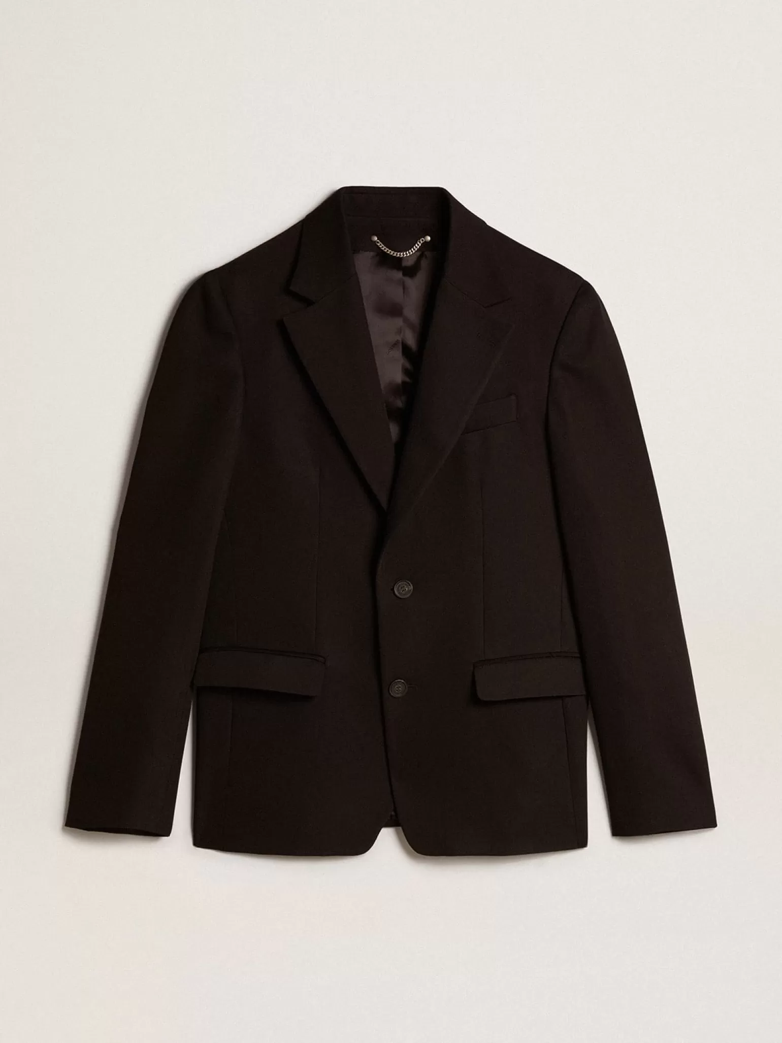 New Blazer preto de abotoamento simples de misto lã e viscose Blazers