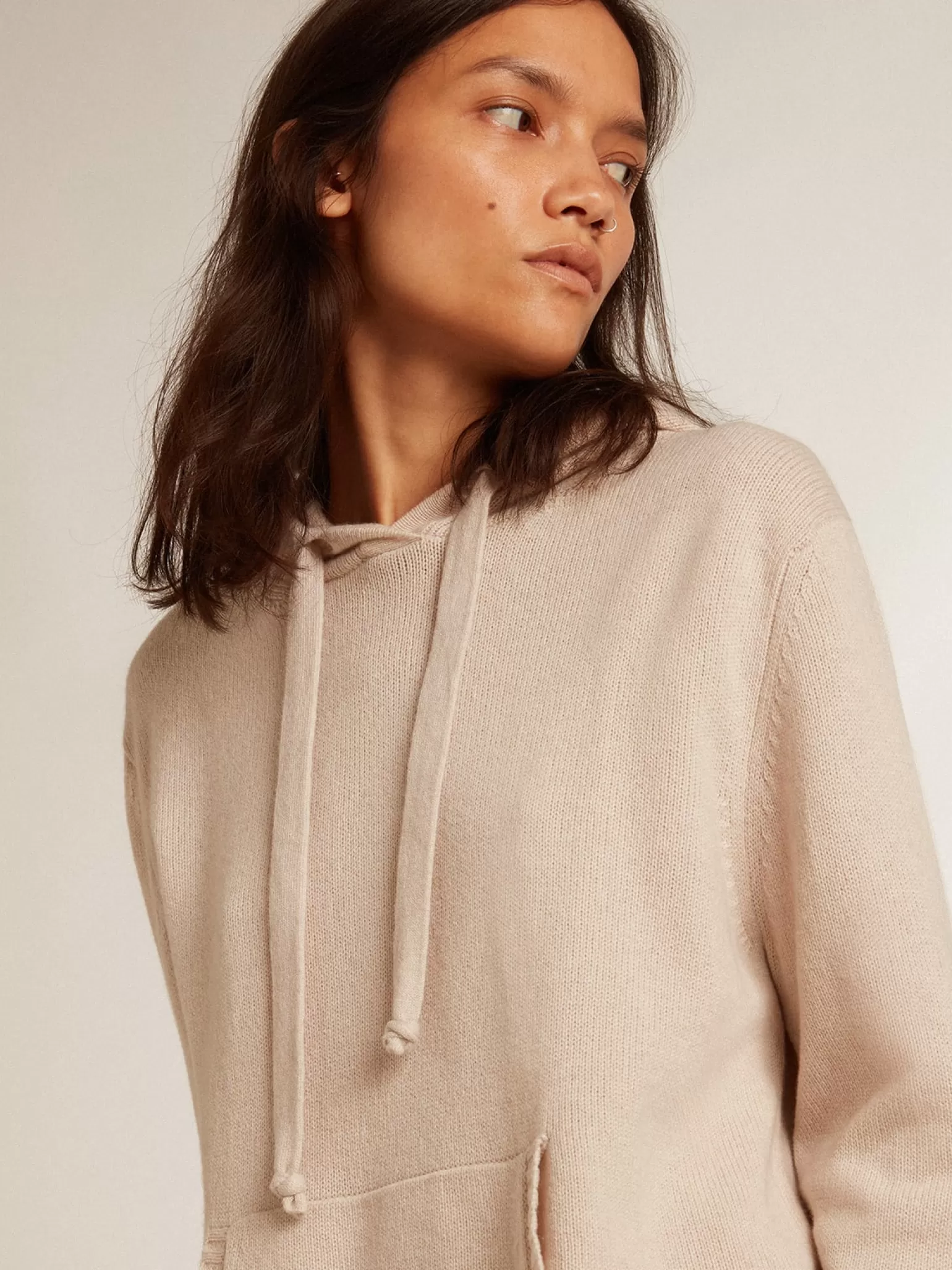 Flash Sale Blusa tipo moletom feminina branca misto caxemira com capuz MULHER Moletons