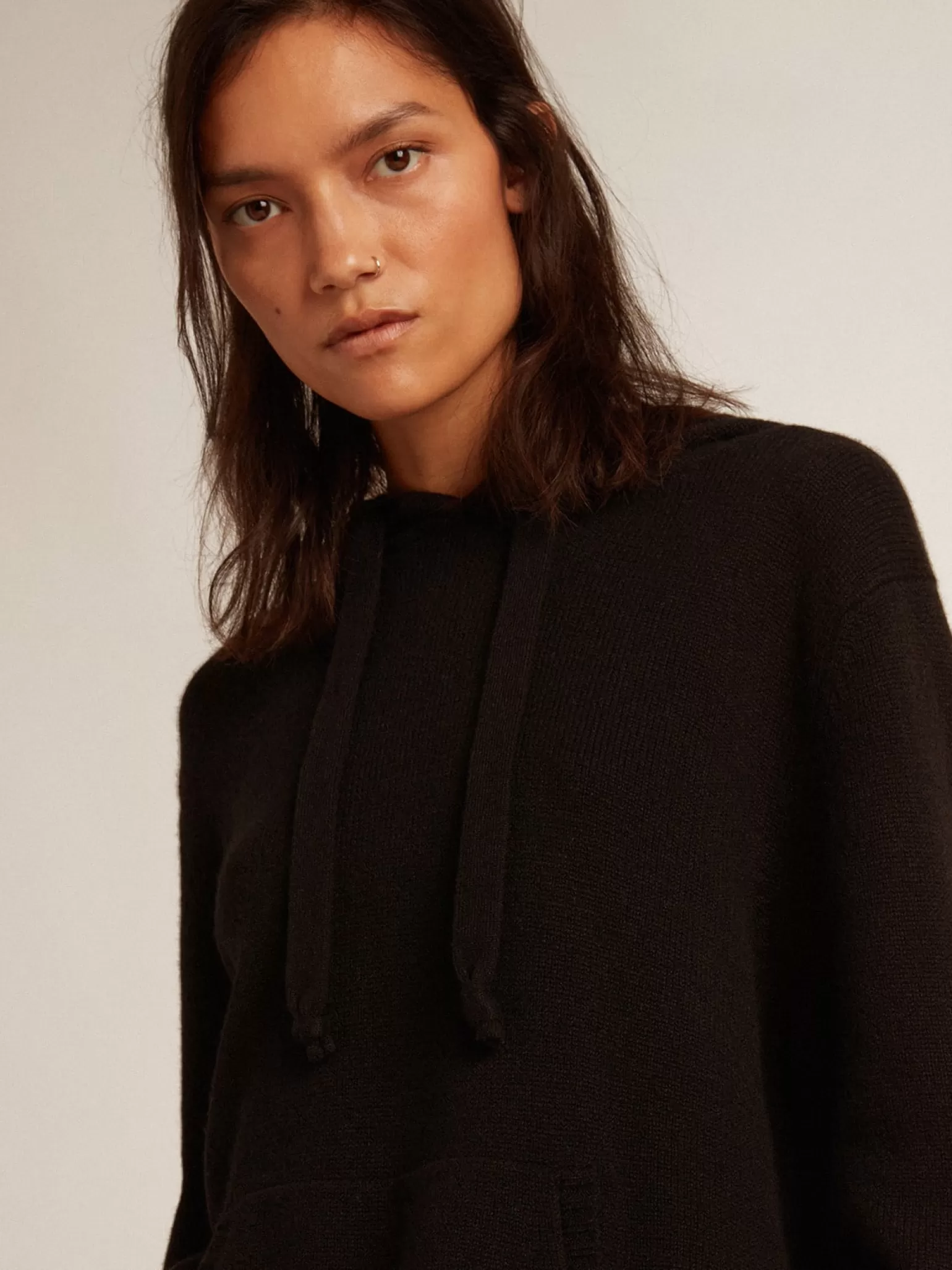 Store Blusa tipo moletom feminina preta misto caxemira com capuz MULHER Moletons