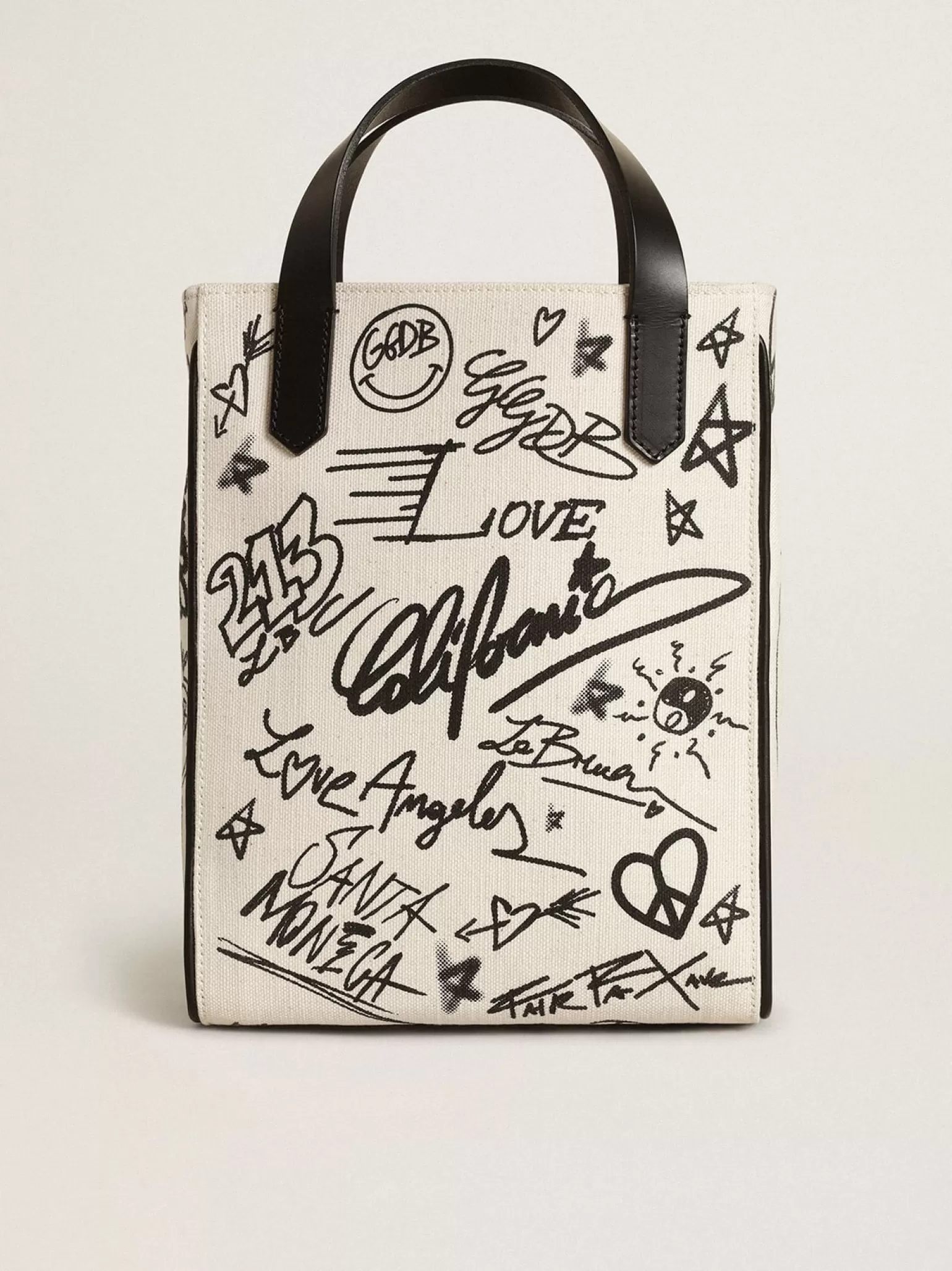Outlet Bolsa Mini California feminina de algodão branco com estampa preta MULHER Minibolsas | Bolsas de mão
