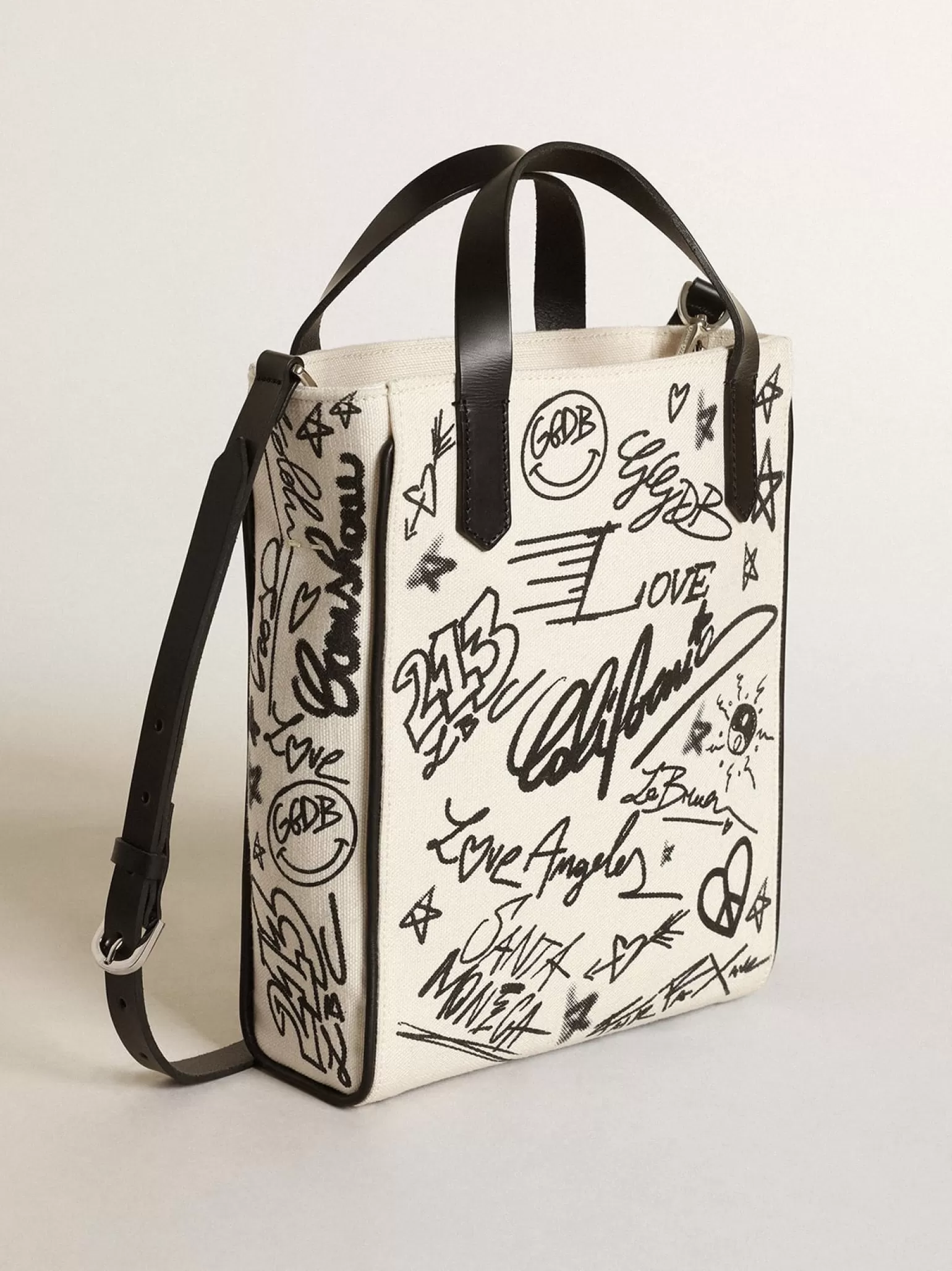 Outlet Bolsa Mini California feminina de algodão branco com estampa preta MULHER Minibolsas | Bolsas de mão