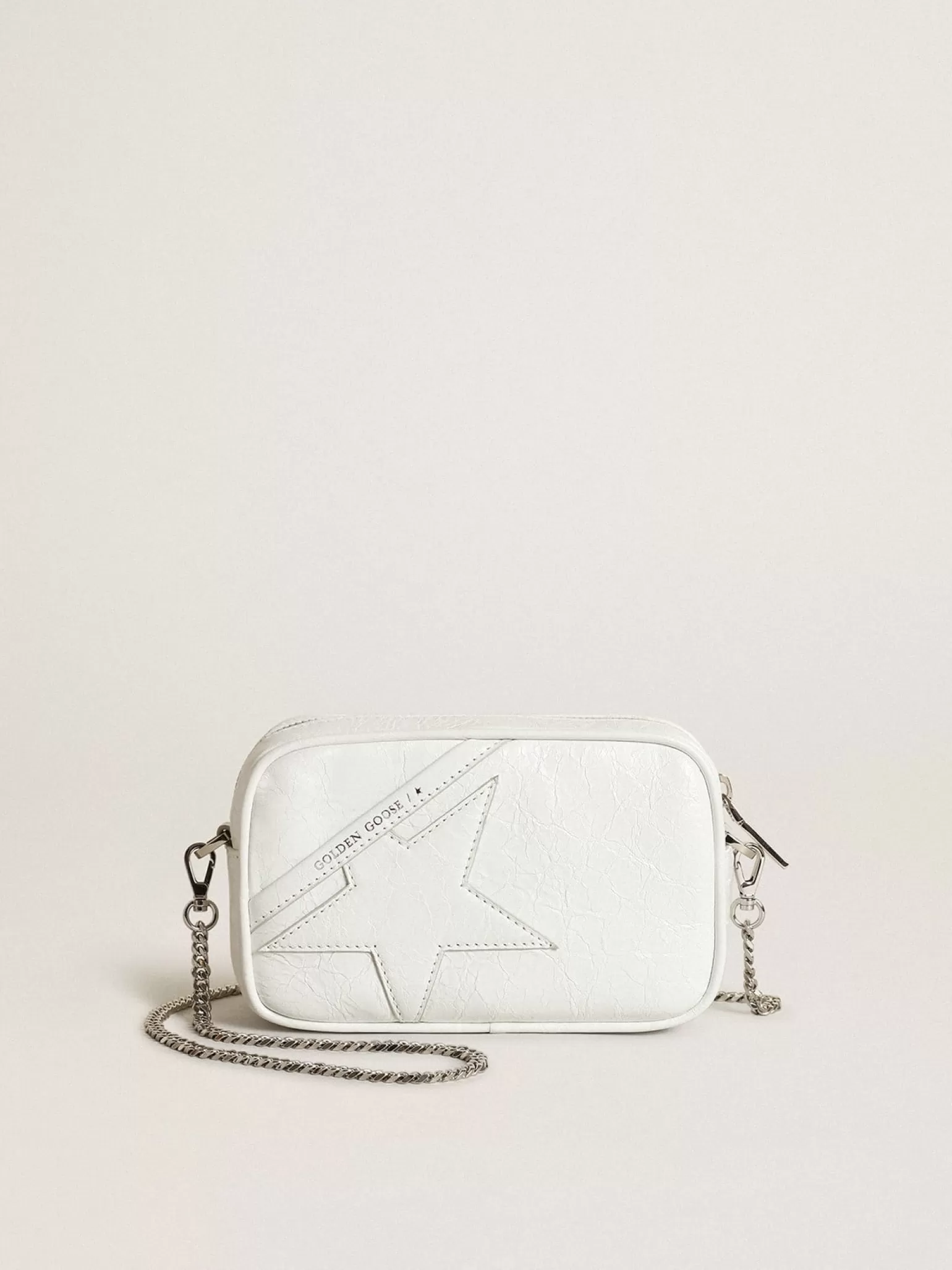 New Bolsa Mini Star feminina de couro brilhante branco com estrela tom sobre tom MULHER Minibolsas | Bolsas tiracolo