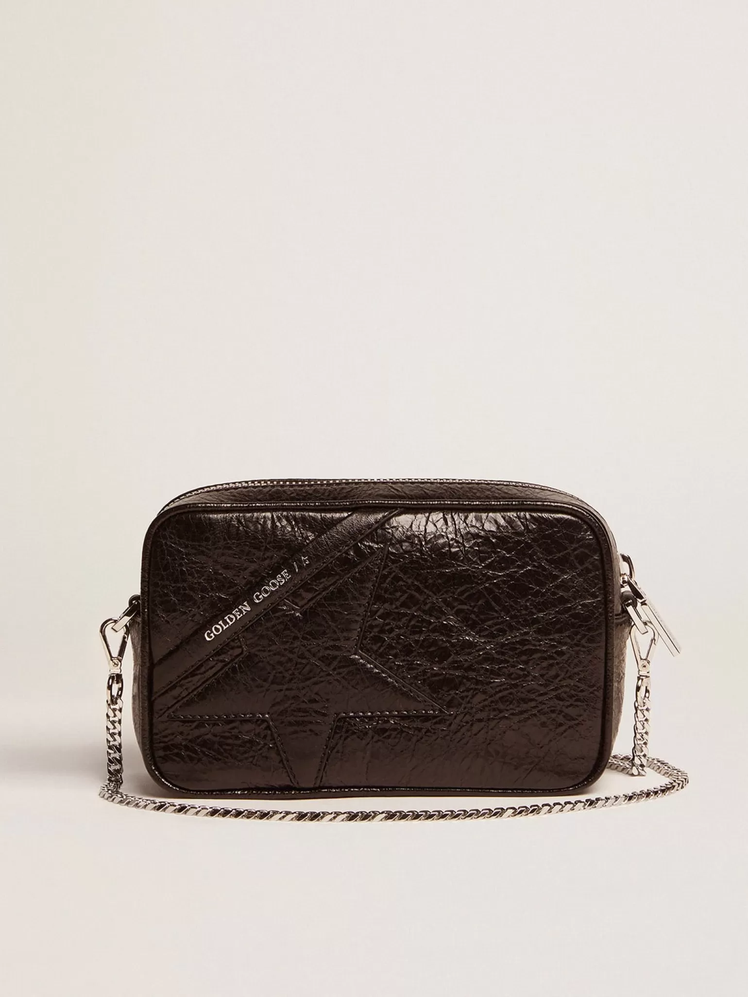 Fashion Bolsa Mini Star feminina de couro brilhante preto com estrela tom sobre tom MULHER Minibolsas | Bolsas tiracolo