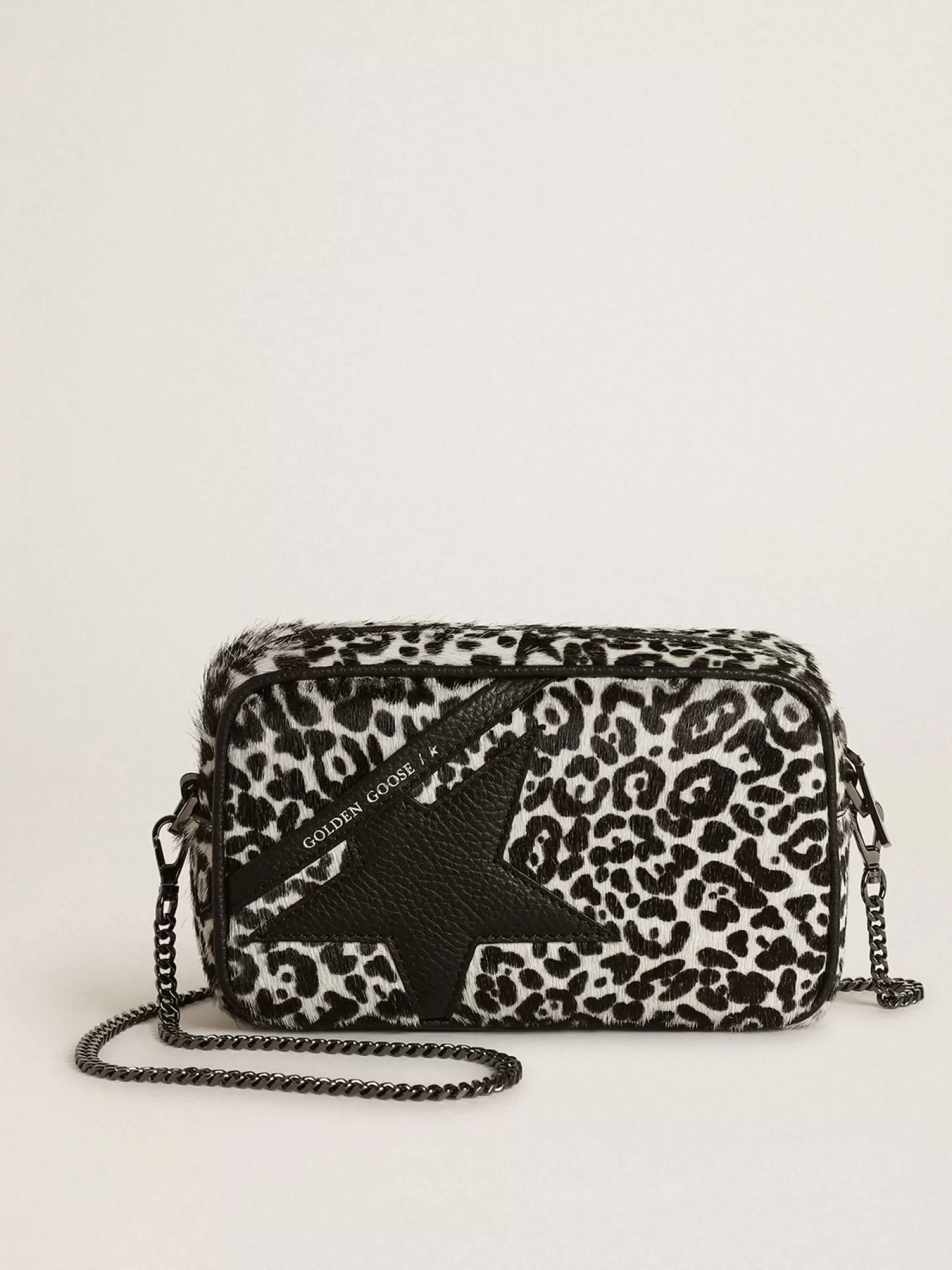 Fashion Bolsa Mini Star feminina de couro cavalinho leopardo preto e branco MULHER Minibolsas | Bolsas tiracolo