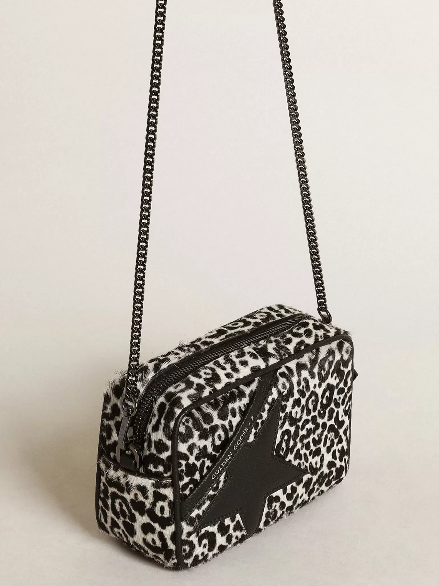 Fashion Bolsa Mini Star feminina de couro cavalinho leopardo preto e branco MULHER Minibolsas | Bolsas tiracolo