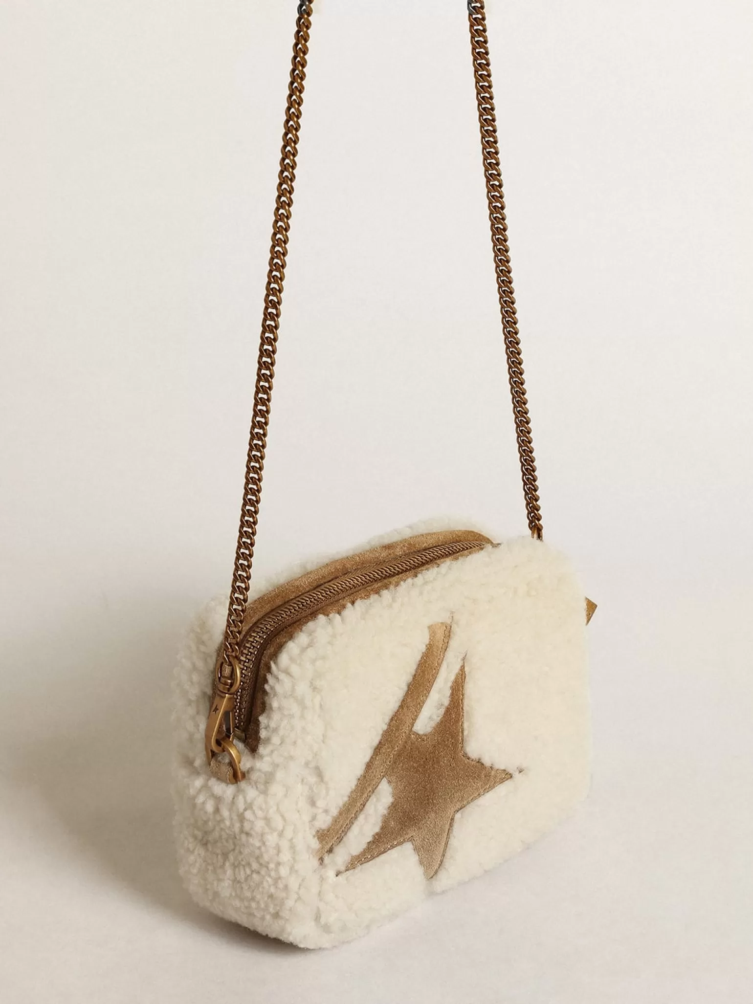 Best Sale Bolsa Mini Star feminina de shearling bege com estrela de suede MULHER Minibolsas | Bolsas tiracolo
