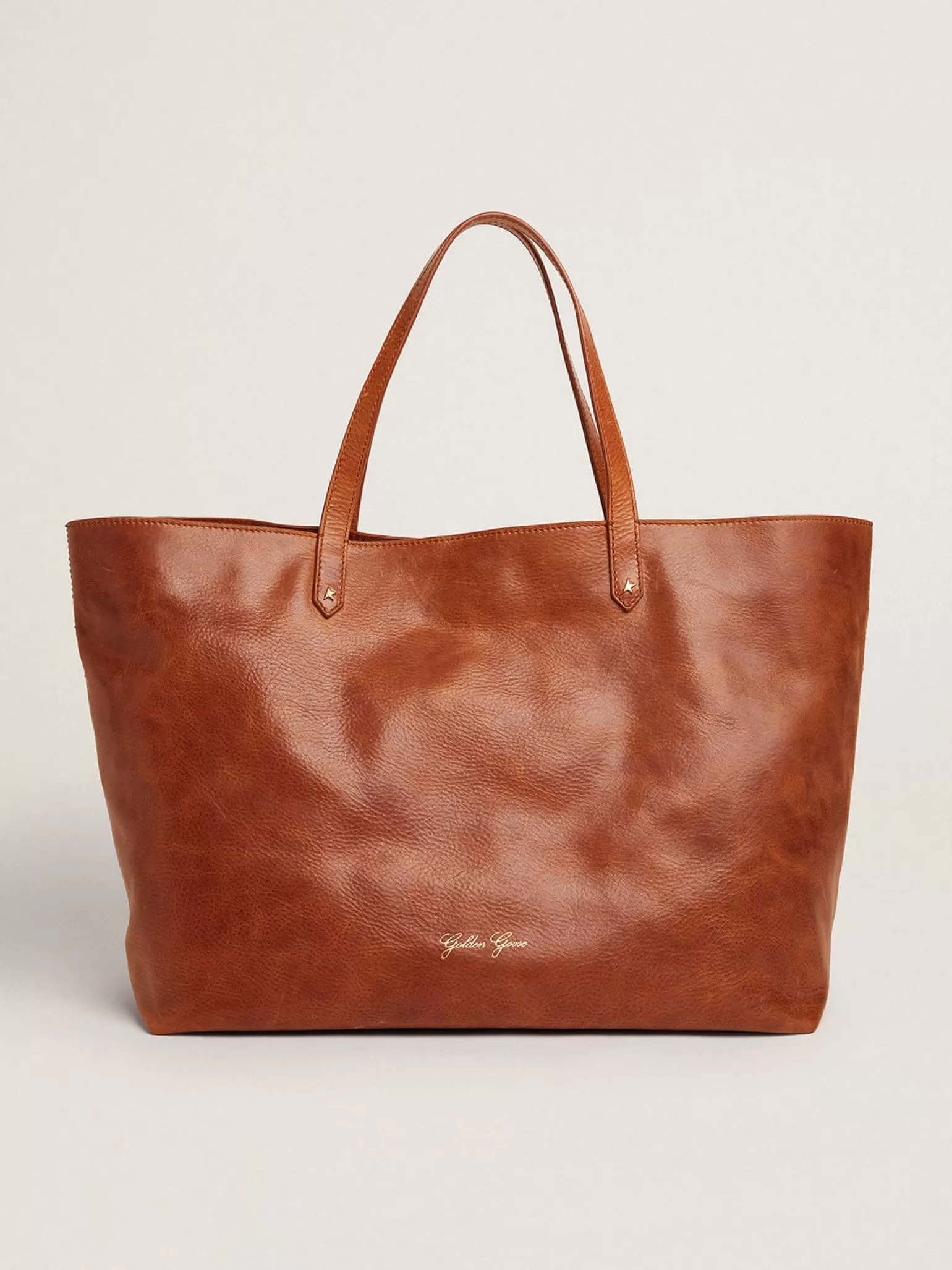 Sale Bolsa Pasadena de couro marrom brilhante com logo dourado na frente MULHER Bolsas de ombro | Bolsas de mão