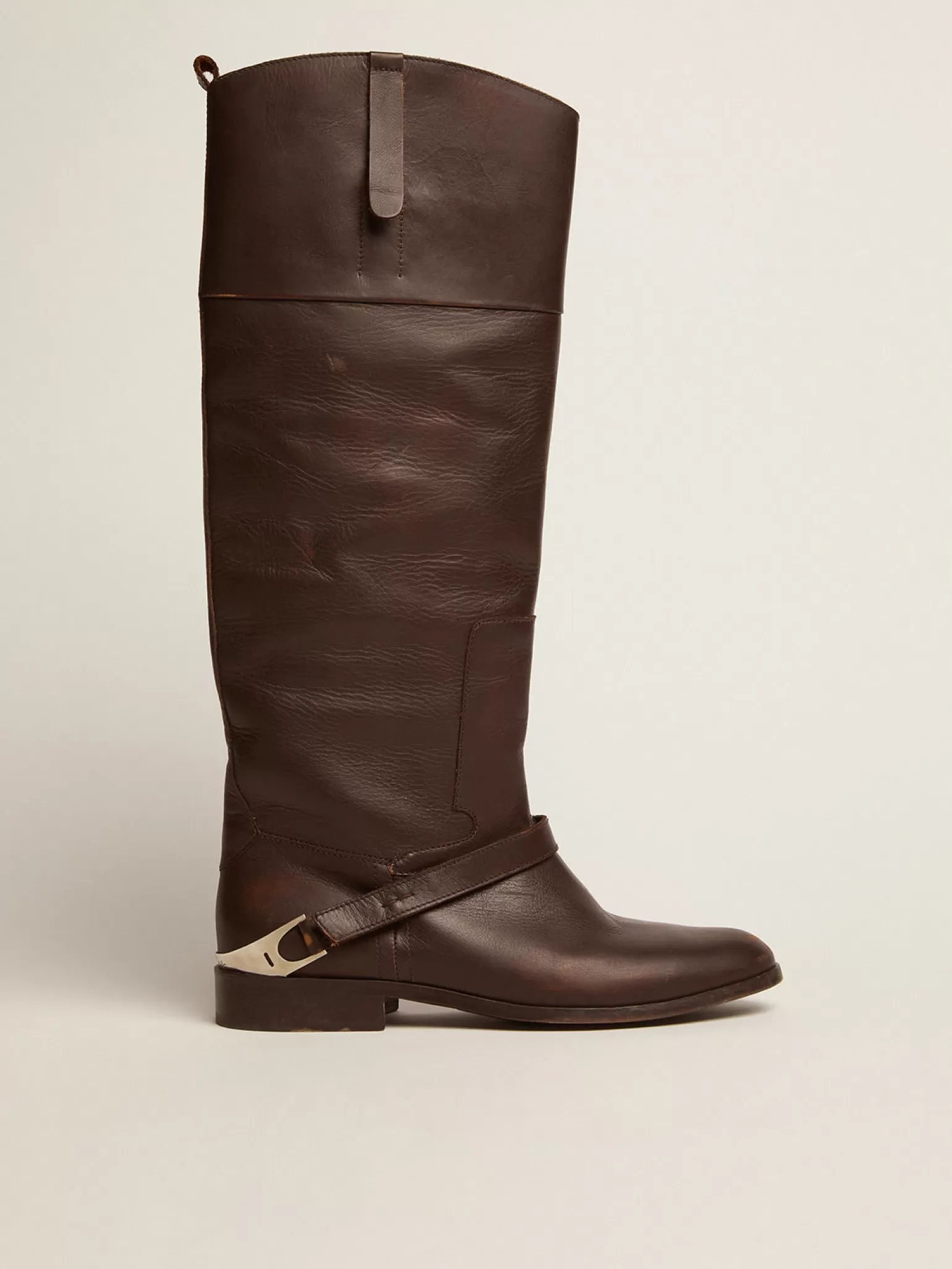 Cheap Bota Charlie feminina de couro marrom escuro e braçadeira no salto MULHER Botas
