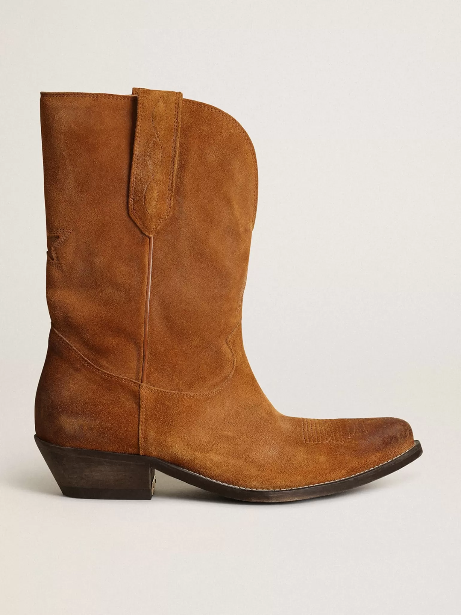 Discount Bota de cano baixo feminina de suede cor tabaco com estrela embutida MULHER Botas