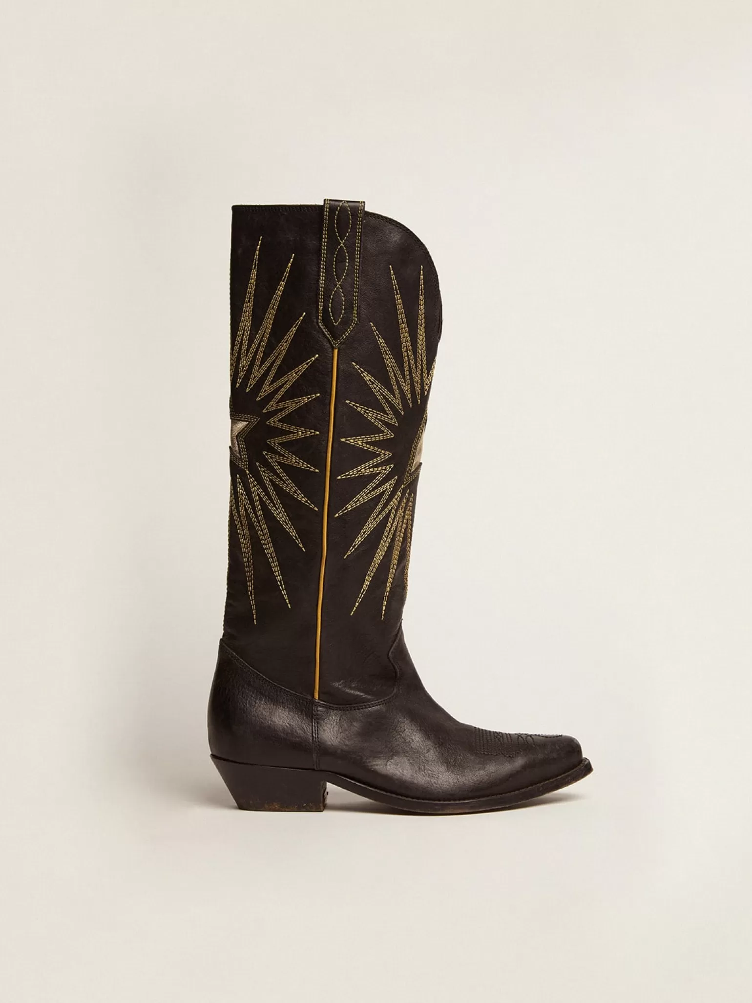 Cheap Bota Feminina de couro preto com estrela platina recortada MULHER Botas