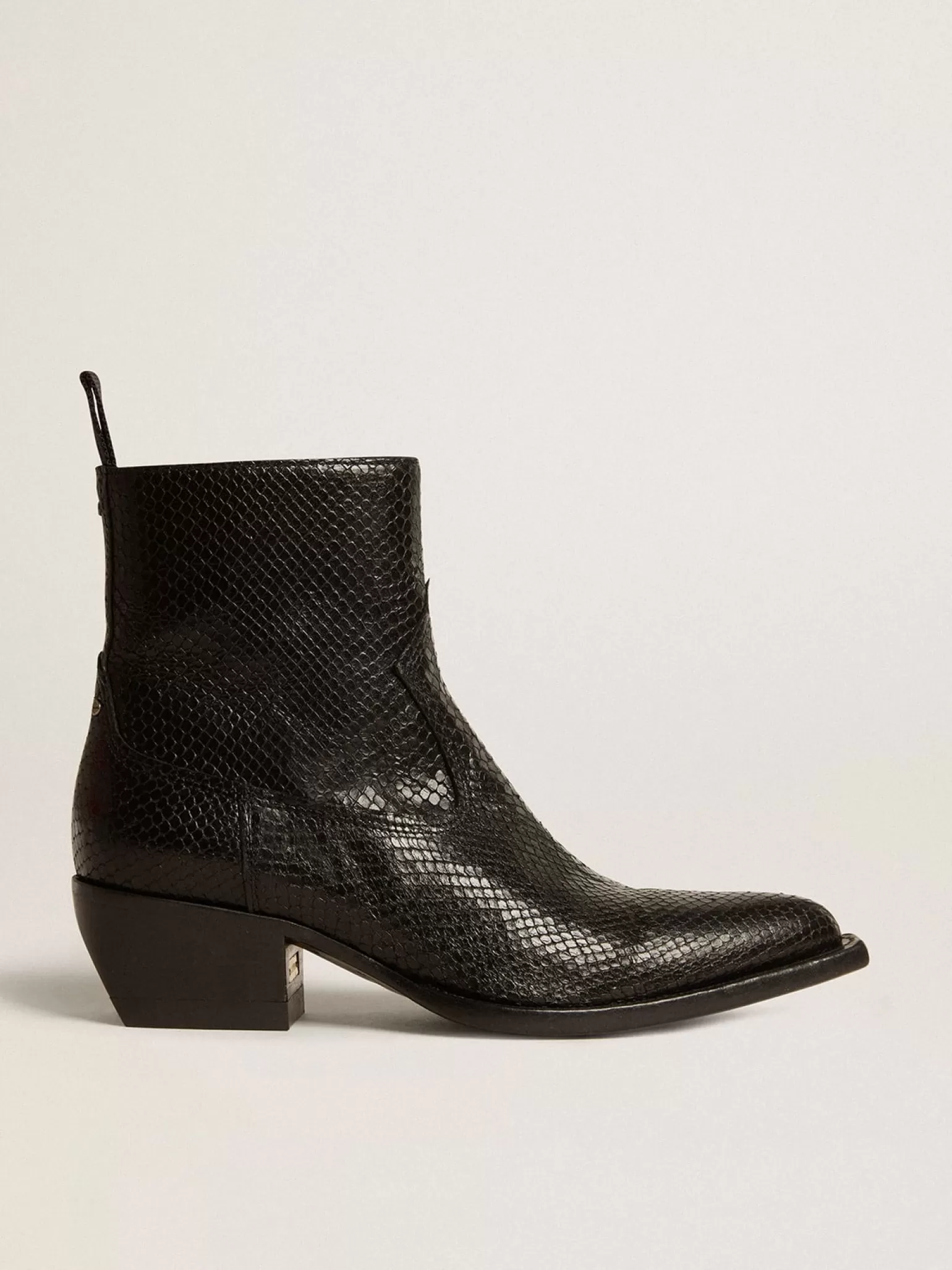Clearance Botas Debbie de cano baixo de couro preto com estampa de píton MULHER Botas