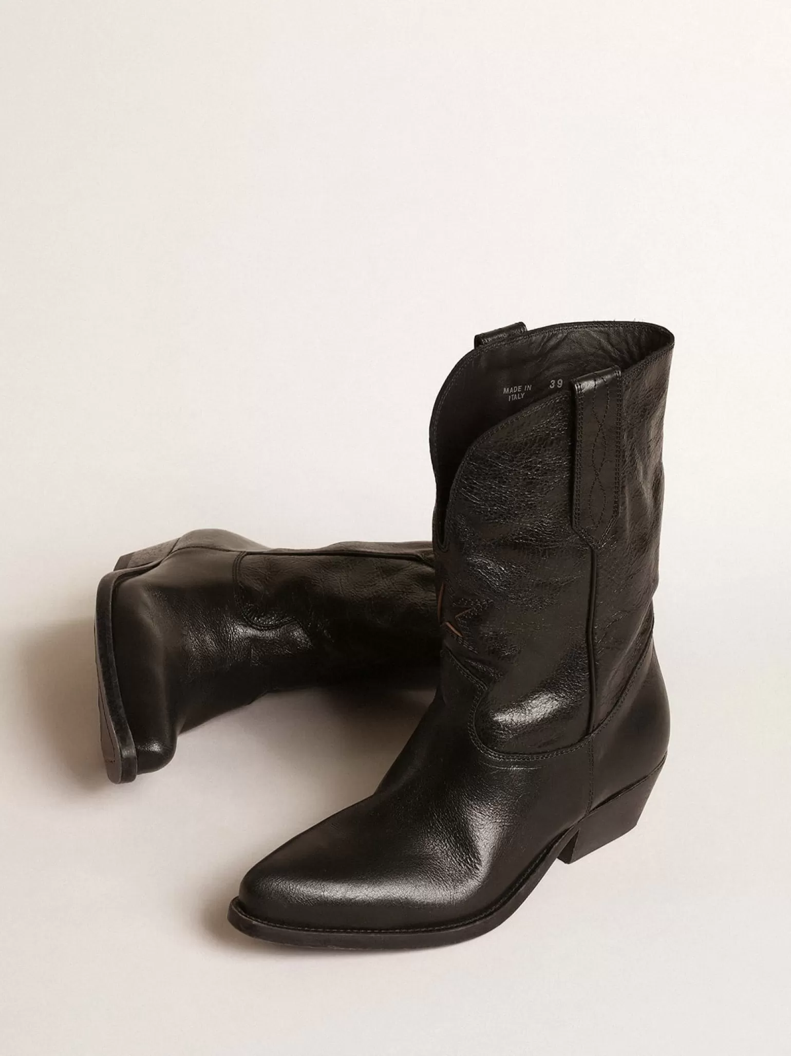 Clearance Botas Wish Star de cano baixo de couro preto com estrela preta MULHER Botas