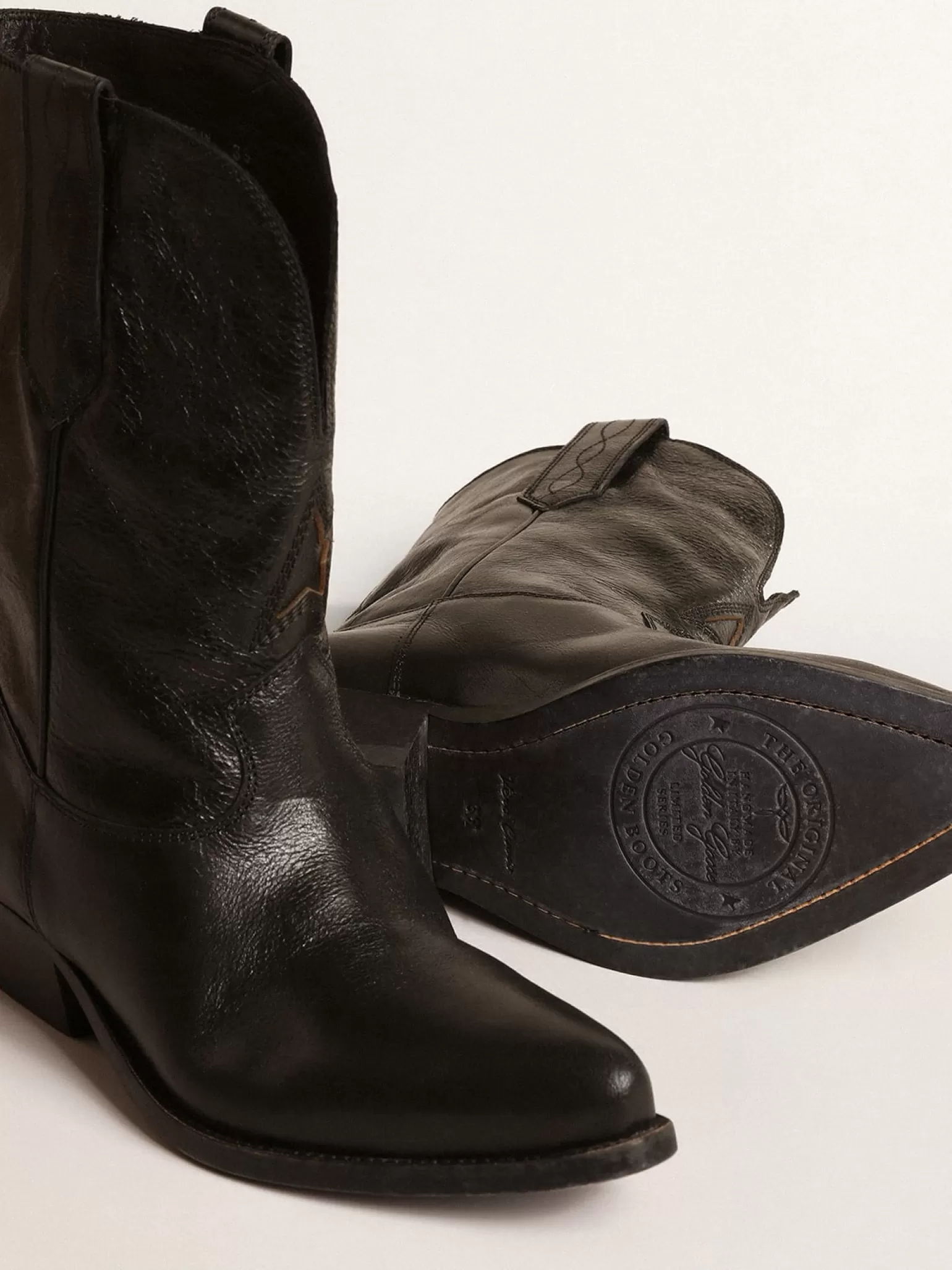 Clearance Botas Wish Star de cano baixo de couro preto com estrela preta MULHER Botas