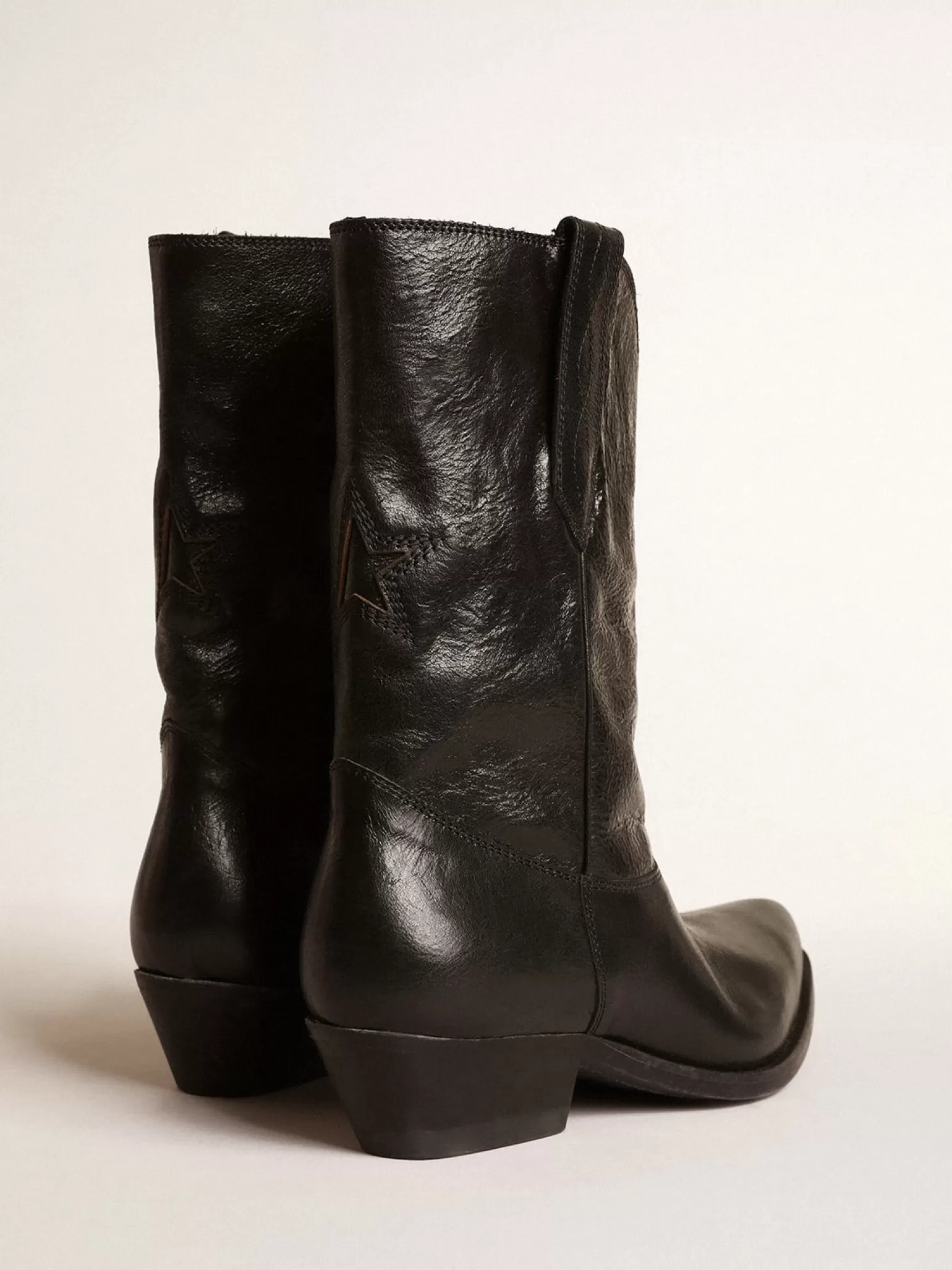 Clearance Botas Wish Star de cano baixo de couro preto com estrela preta MULHER Botas