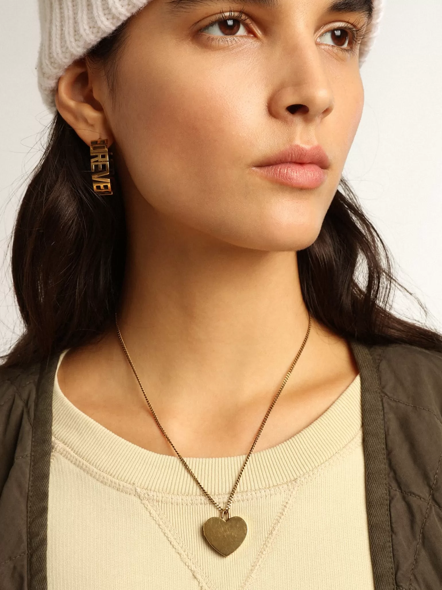 Outlet Brincos de argola na cor ouro velho com escrita Forever For You MULHER Joias