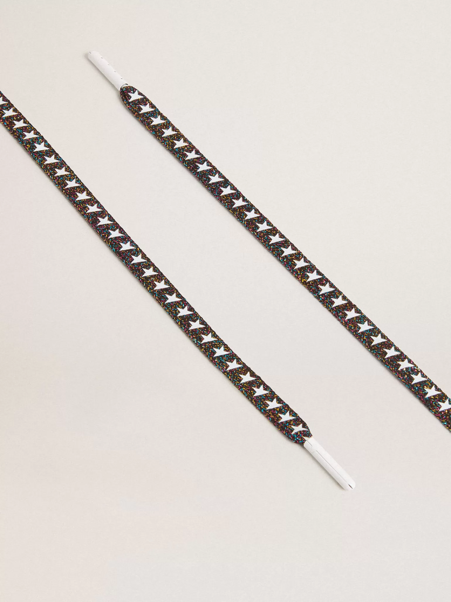 Fashion Cadarços de glitter colorido com estrela branca em contraste MULHER Cadarços | Cadarços