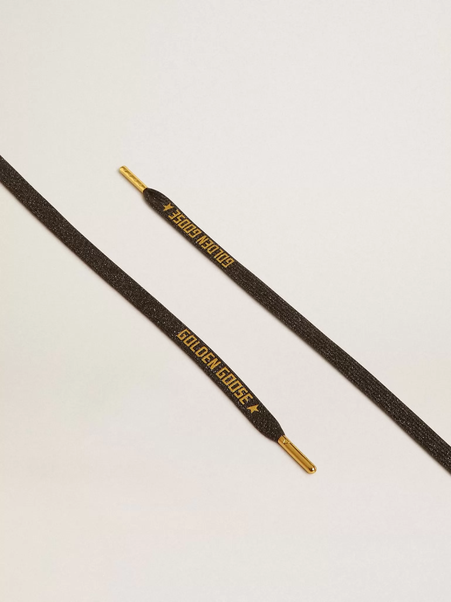 Fashion Cadarços de lurex cinza escuro com logo dourado em contraste MULHER Cadarços | Cadarços