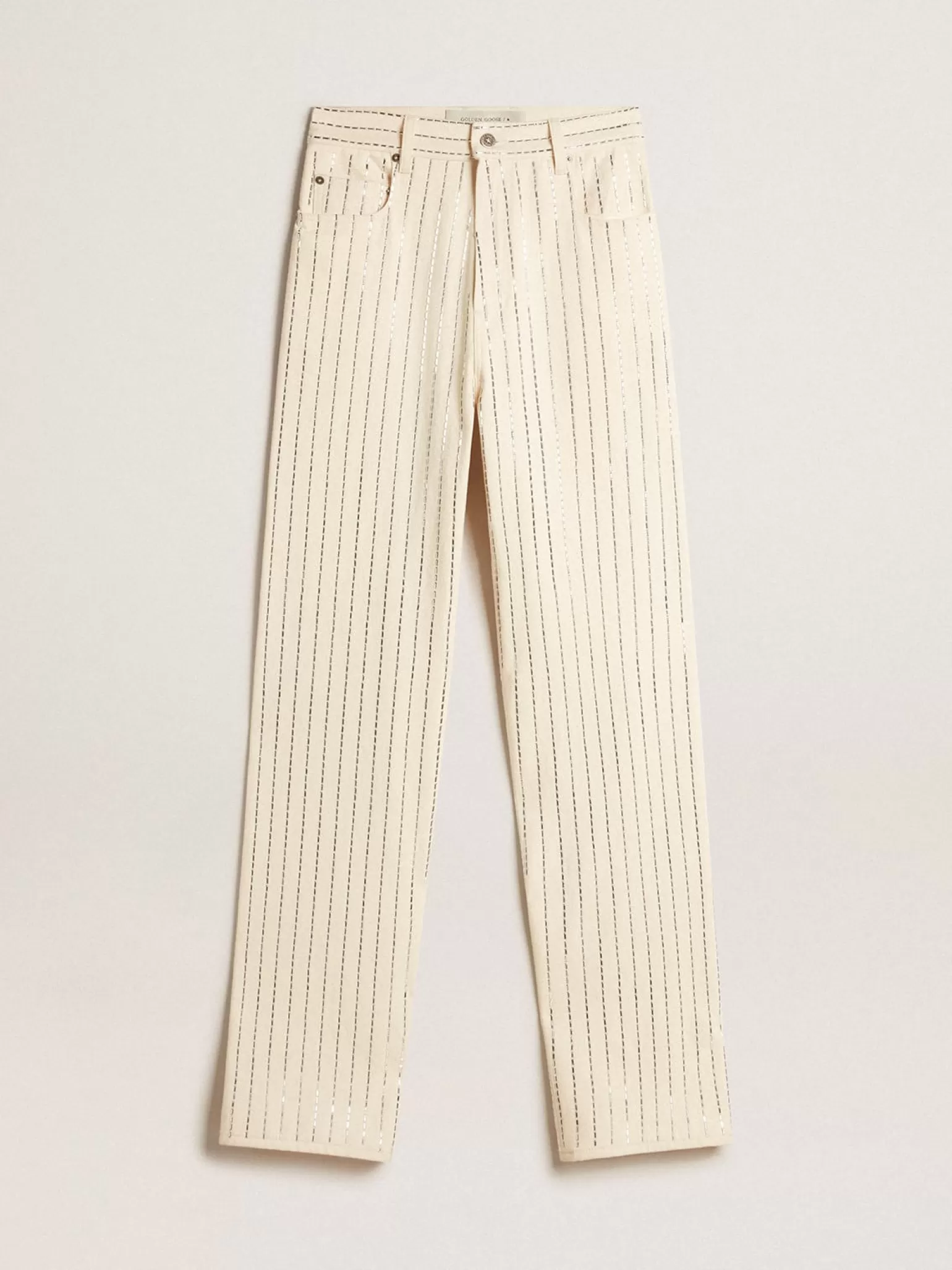 Cheap Calça branca com tachas tipo baguete aplicadas MULHER Jeans e calças