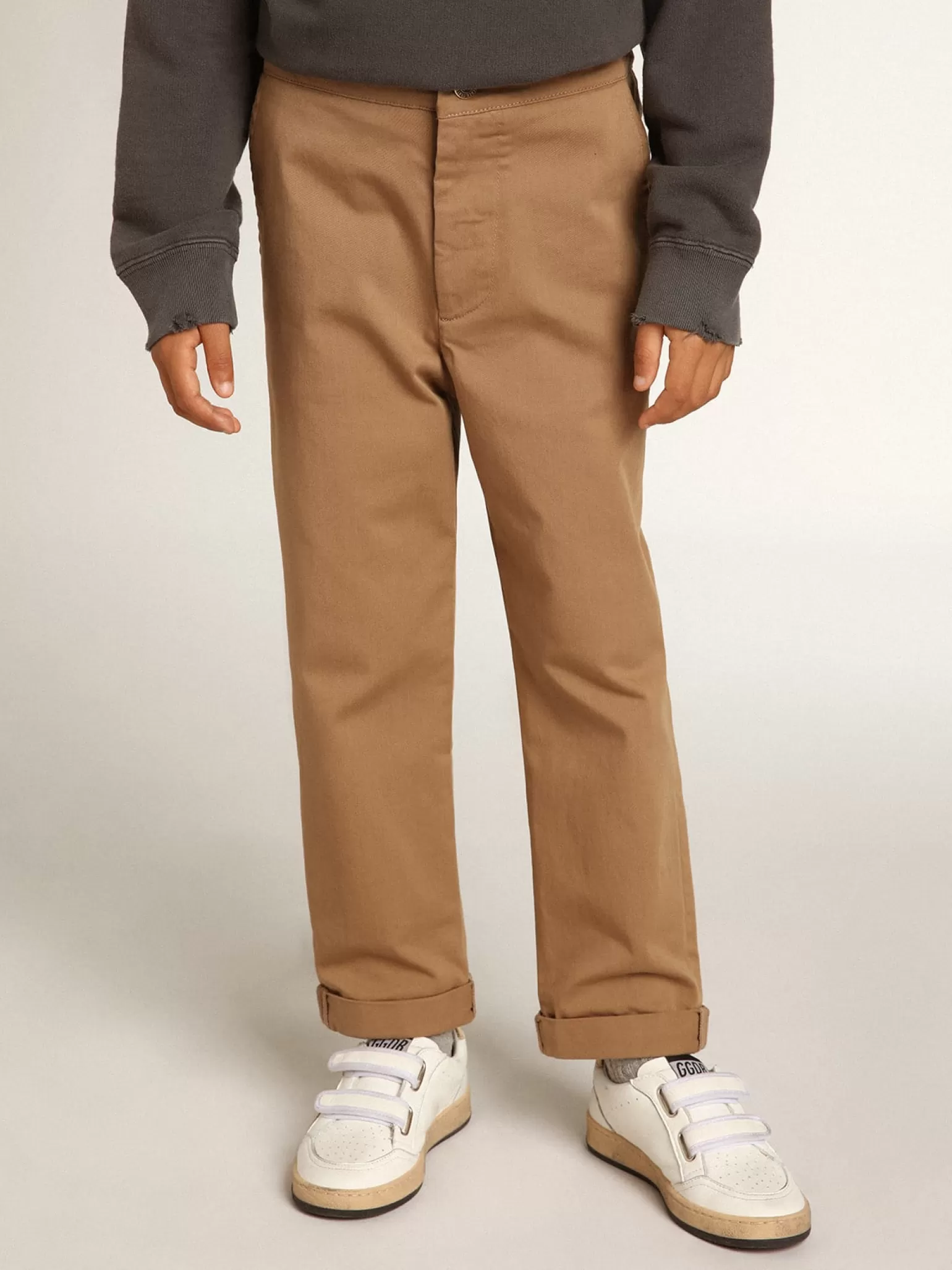 Online Calça chino infantil masculina de algodão cor caramelo Bottoms (4-12 years)