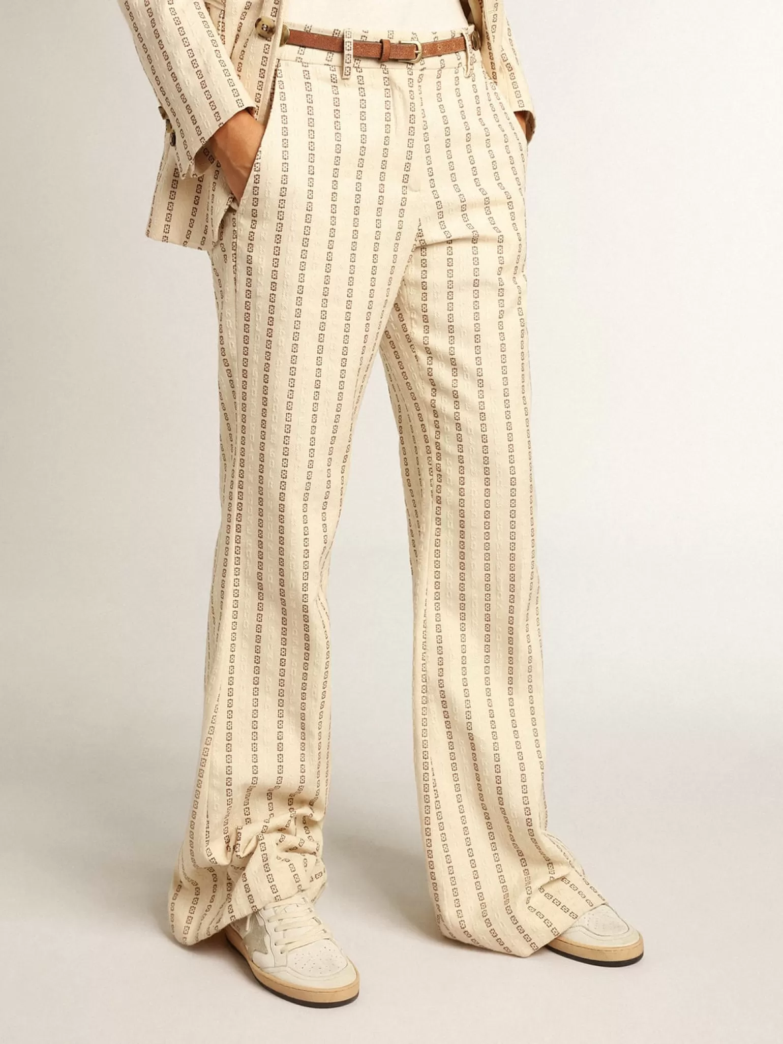 Cheap Calça de algodão na cor creme com estampa jacquard MULHER Jeans e calças