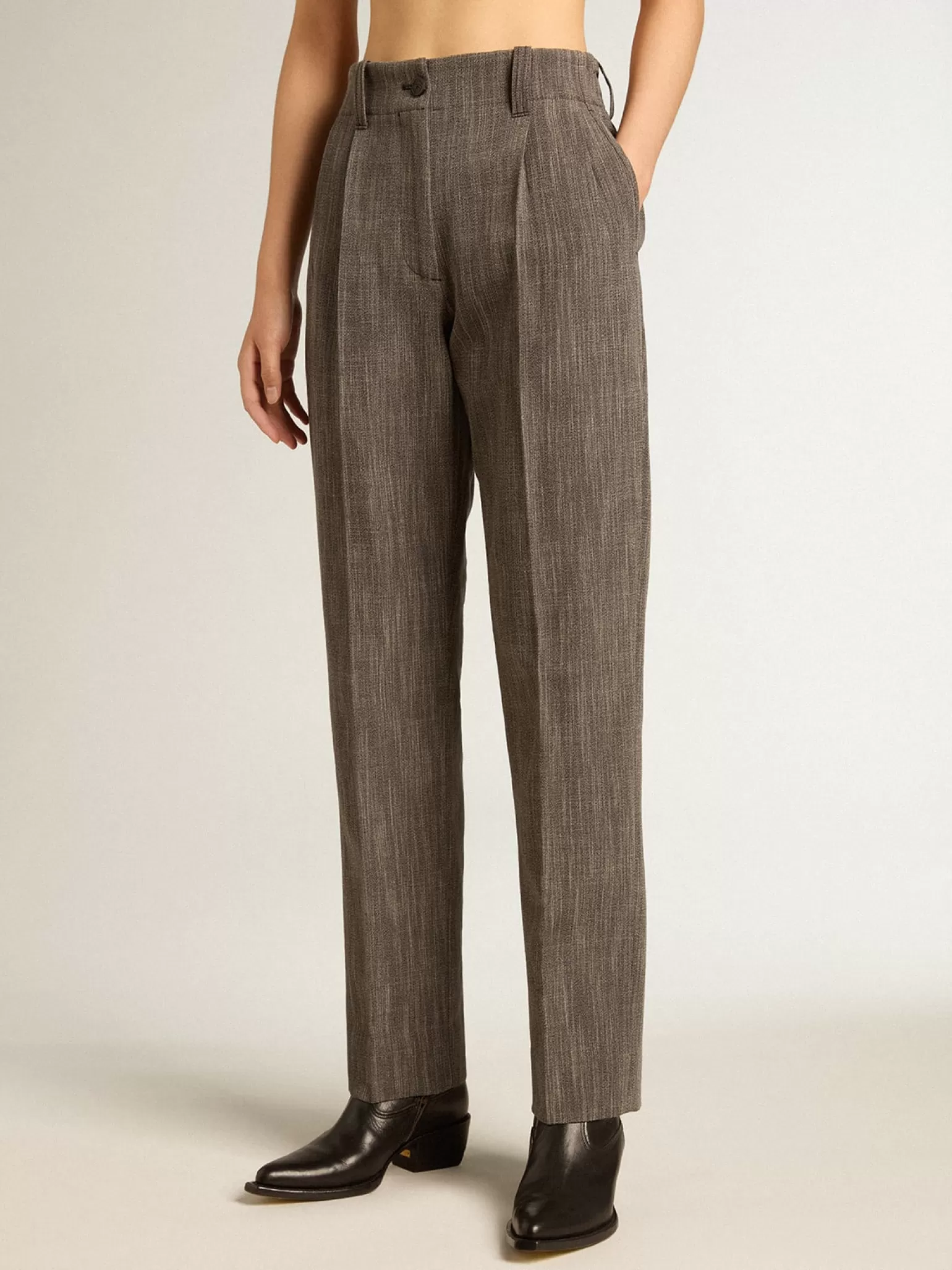 Best Calça de cintura alta feminina em mistura de lã melange cinza MULHER Jeans e calças