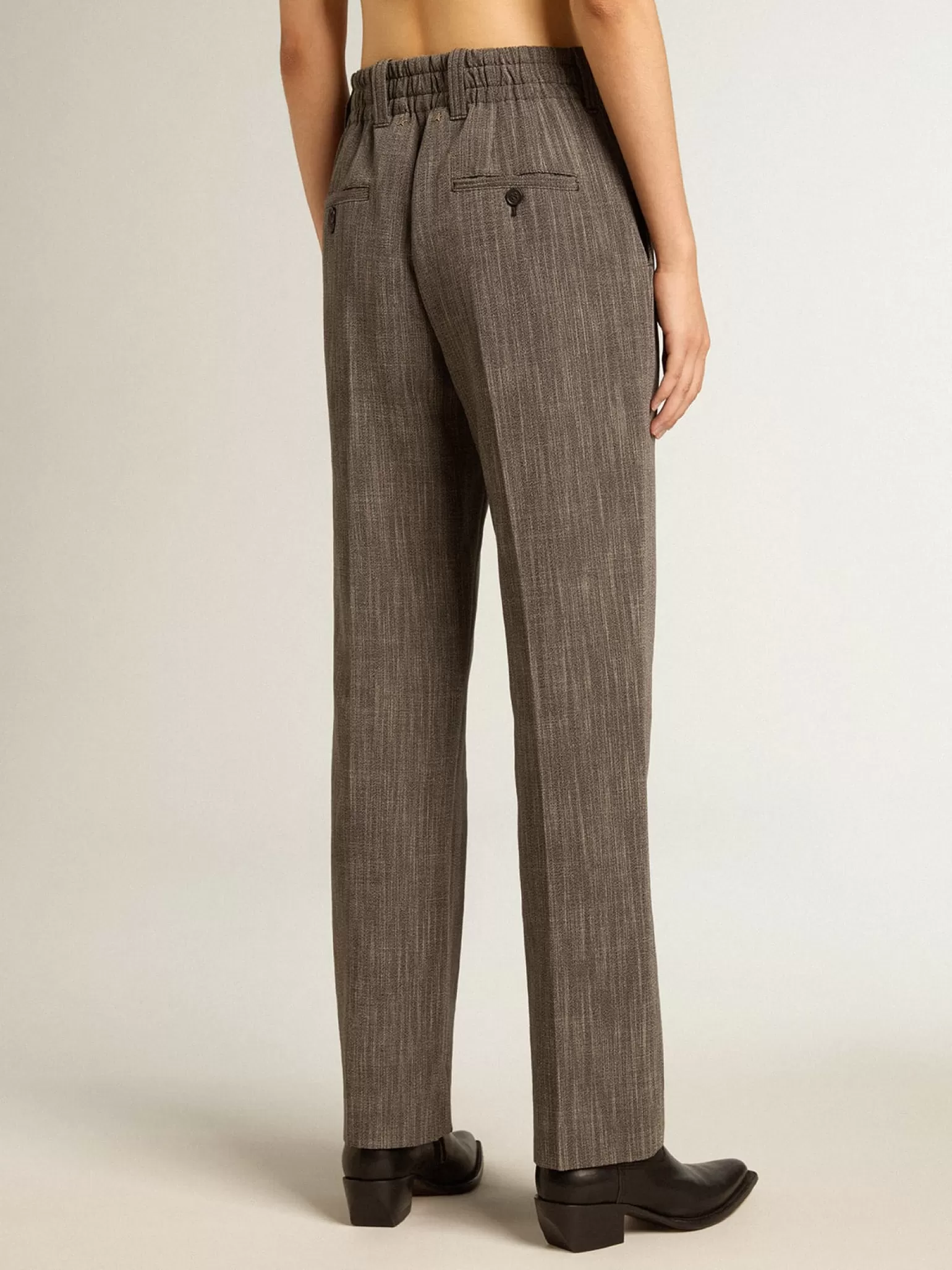Best Calça de cintura alta feminina em mistura de lã melange cinza MULHER Jeans e calças