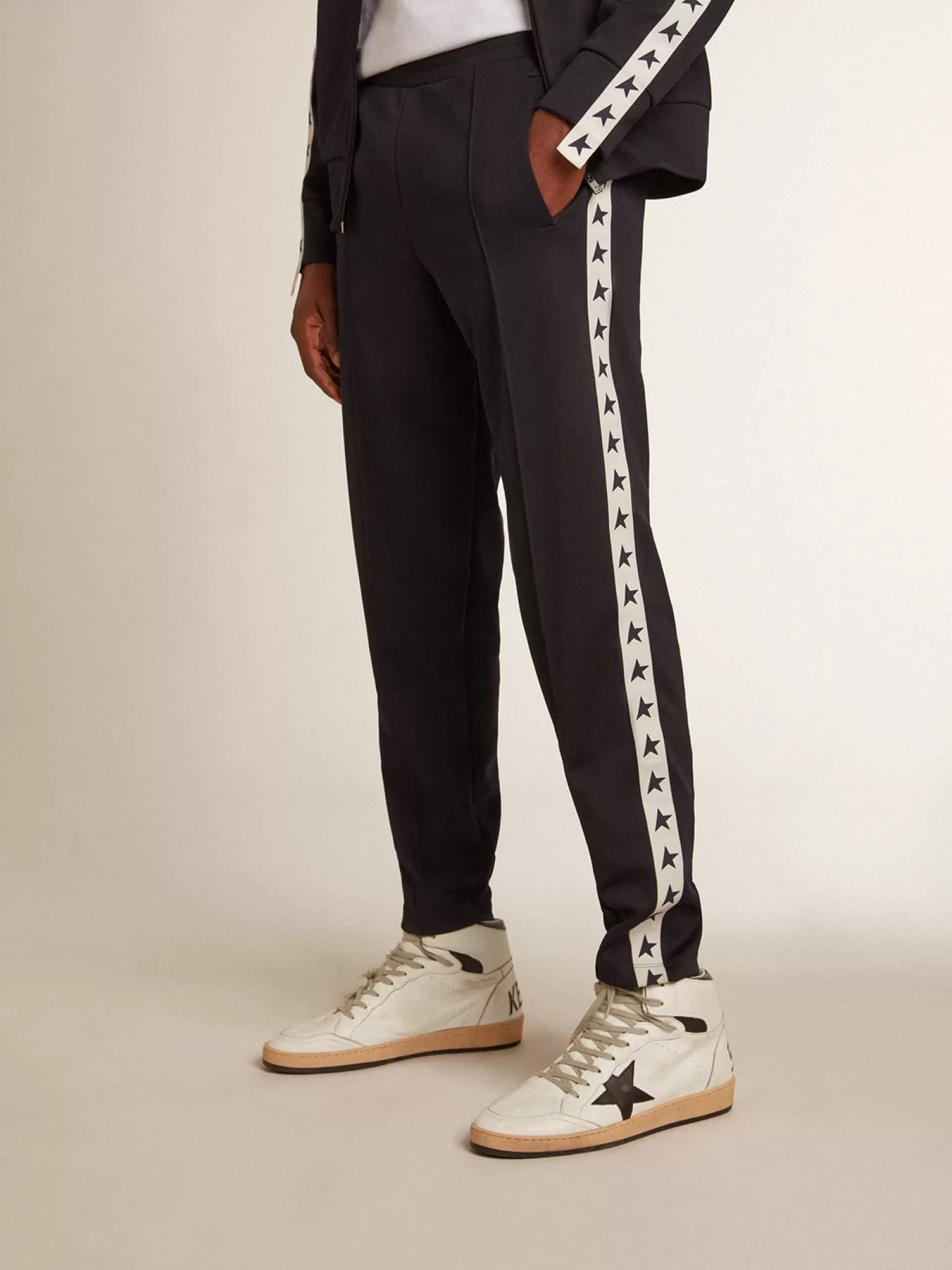Best Sale Calça de jogging azul-escura com fita e estrelas em contraste Jeans e calças