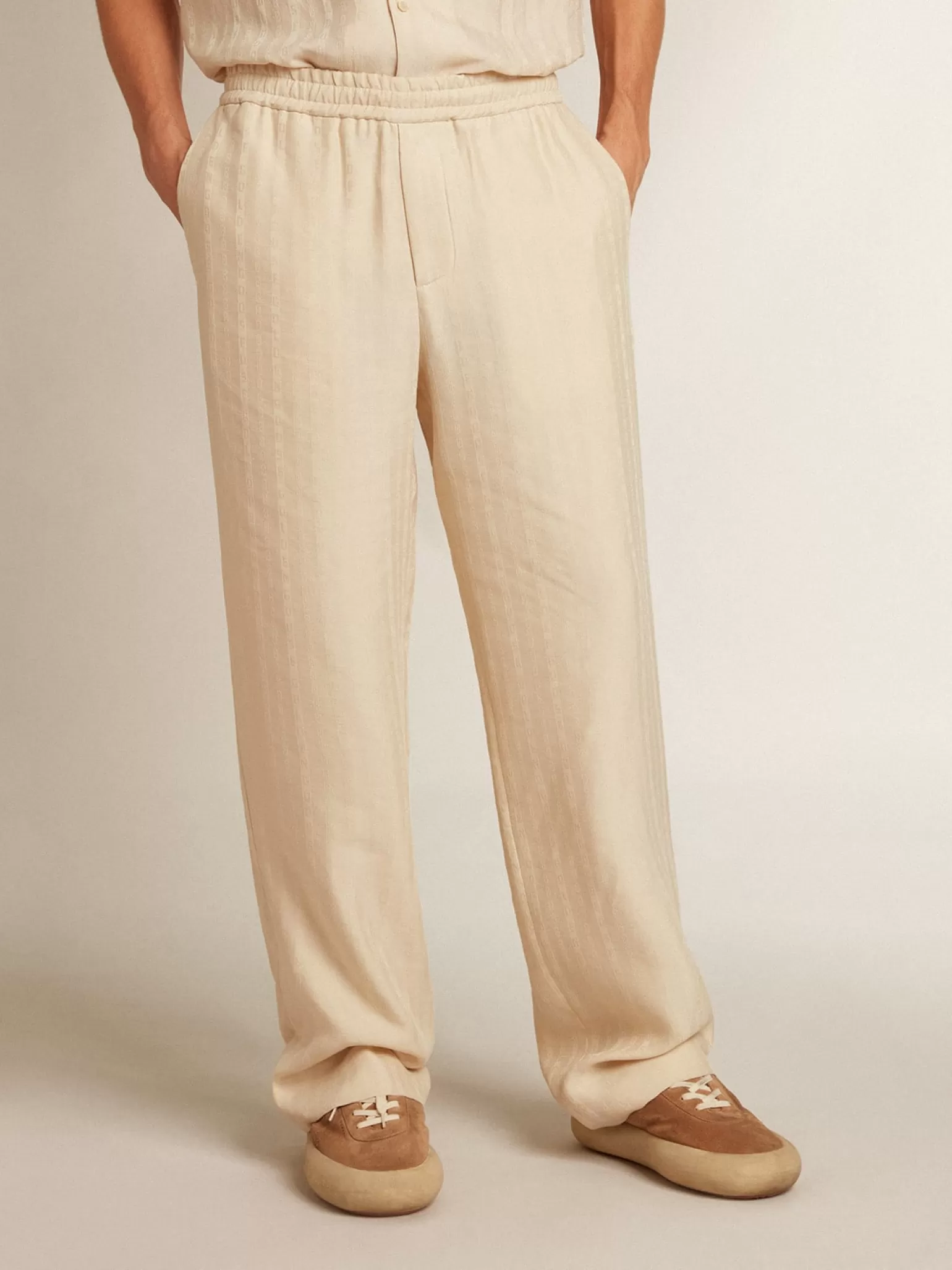 Fashion Calça de jogging de linho cor de pergaminho Jeans e calças