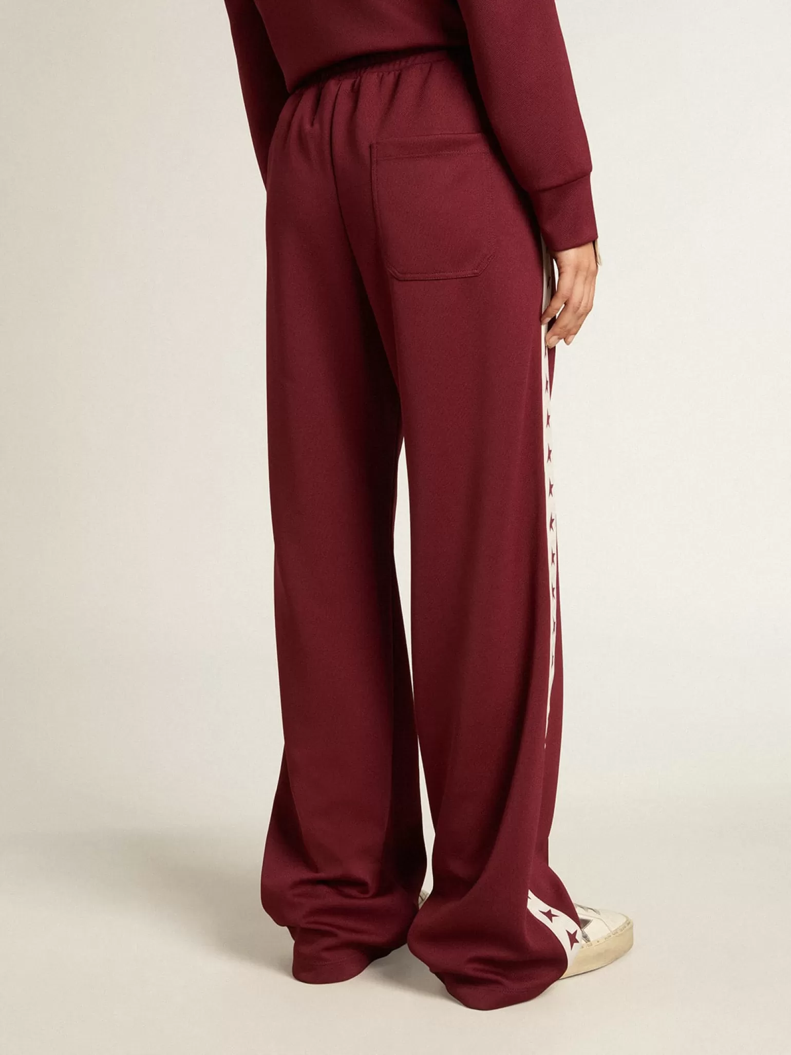 Fashion Calça de jogging feminina bordô com estrelas nas laterais MULHER Jeans e calças