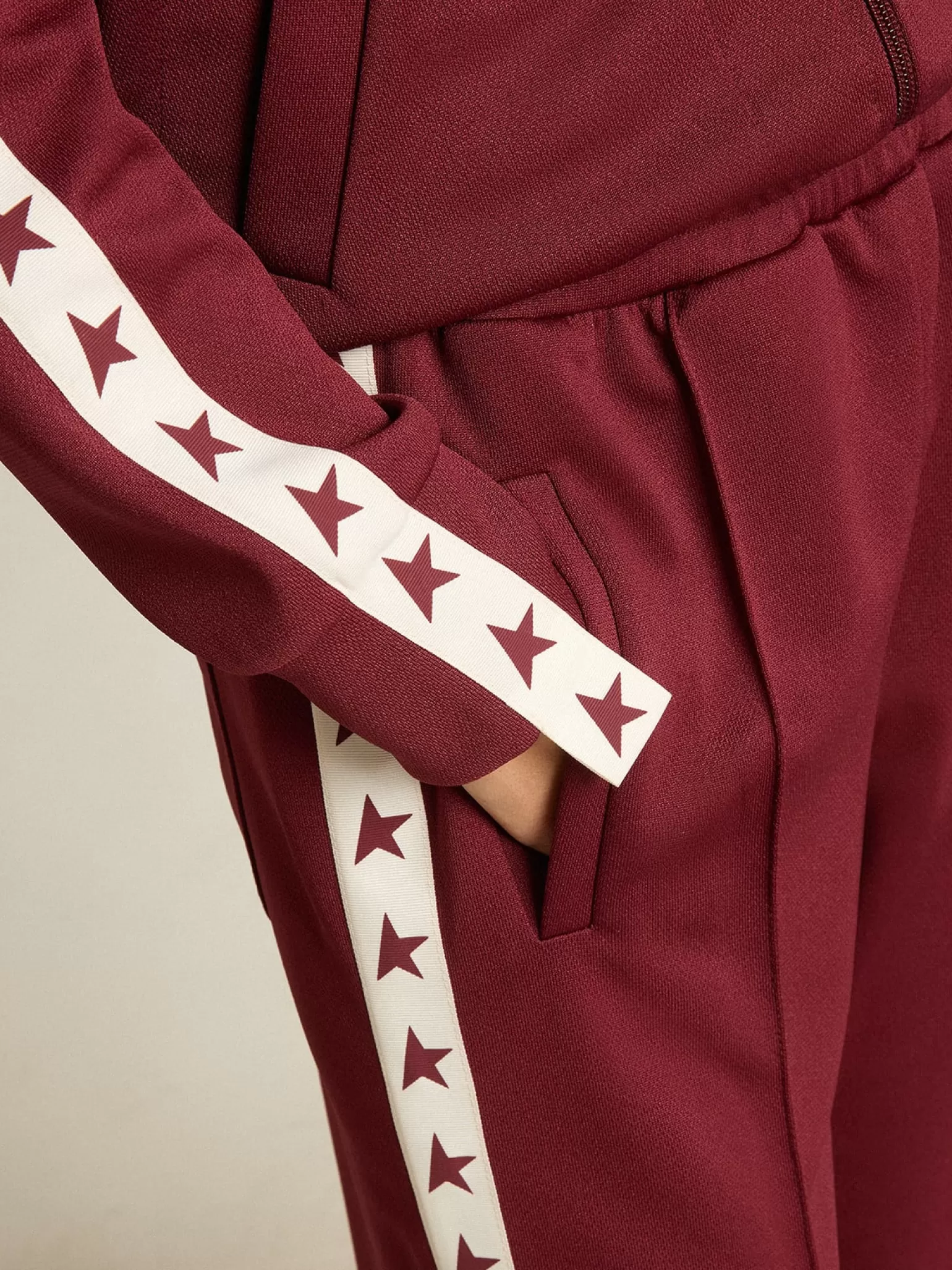 Fashion Calça de jogging feminina bordô com estrelas nas laterais MULHER Jeans e calças