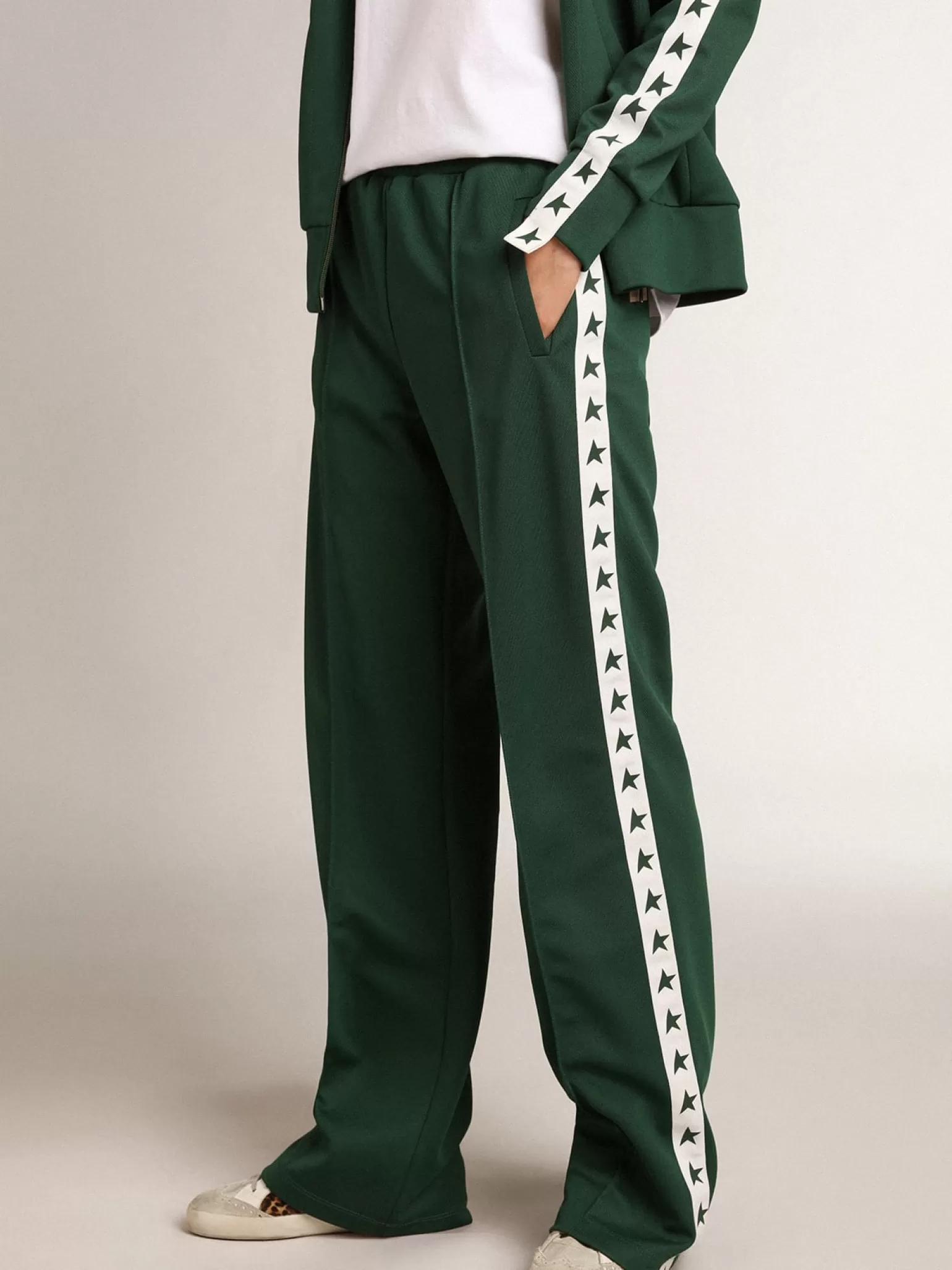 New Calça de jogging feminina verde brilhante com faixa e estrelas MULHER Jeans e calças
