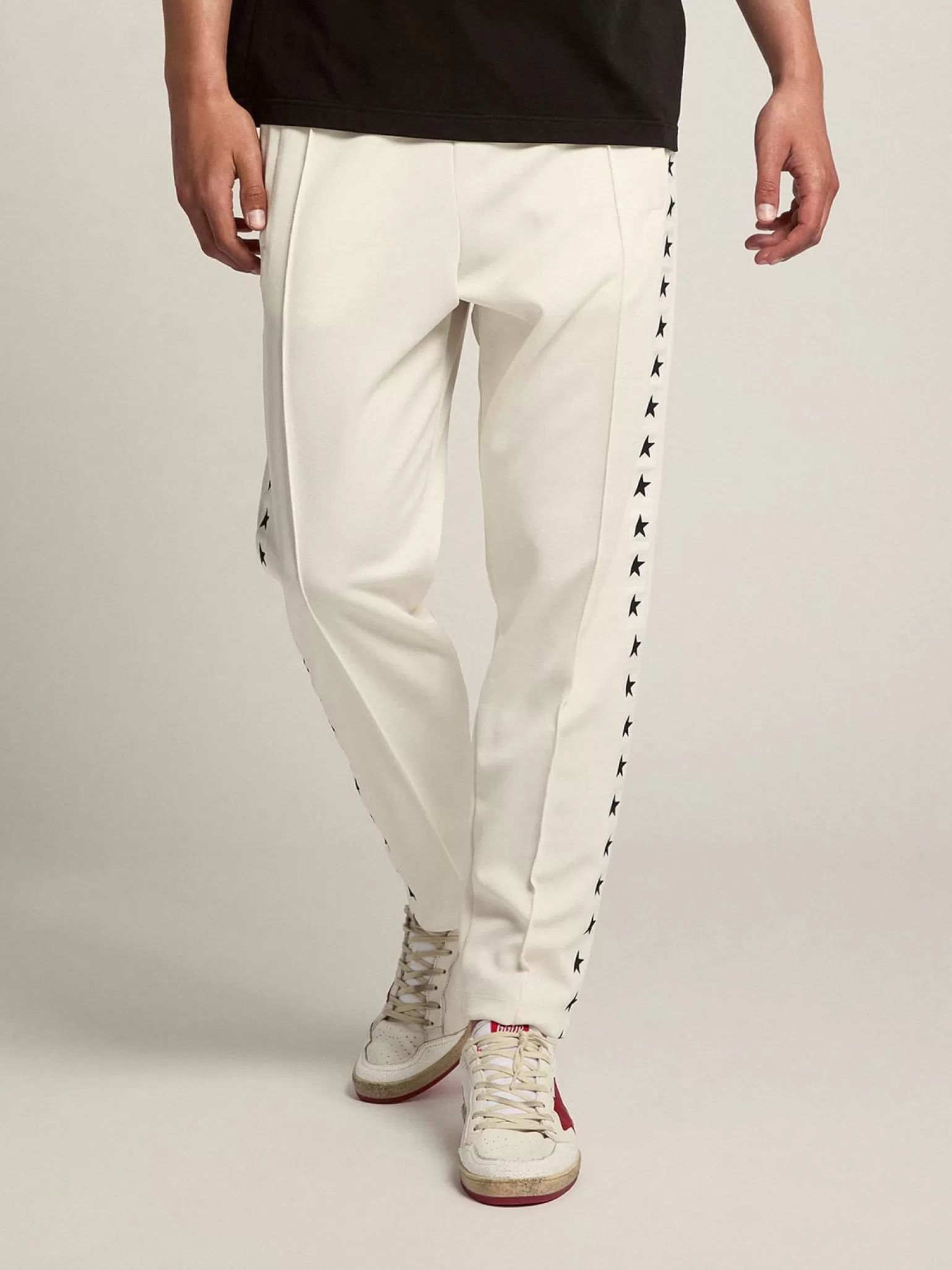 Outlet Calça de jogging masculina branca com estrelas pretas nas laterais Jeans e calças