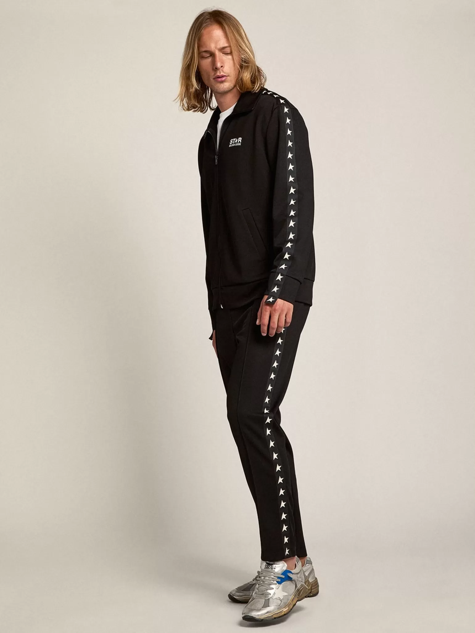 Discount Calça de jogging masculina preta com estrelas brancas nas laterais Jeans e calças