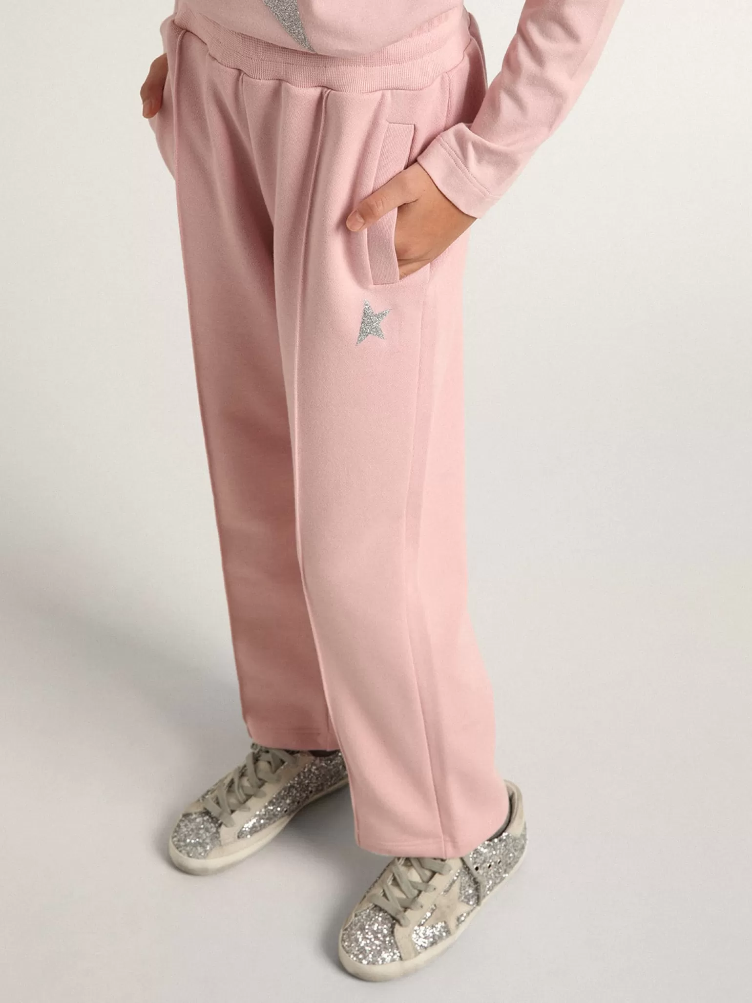 Online Calça de jogging rosa com estrela de glitter na frente Bottoms (4-12 years)