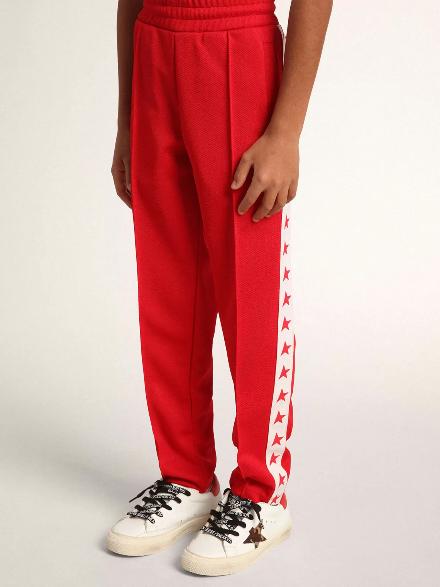 Cheap Calça de jogging vermelha com listras brancas e estrelas vermelhas em contraste Bottoms (4-12 years) | Bottoms (4-12 years)