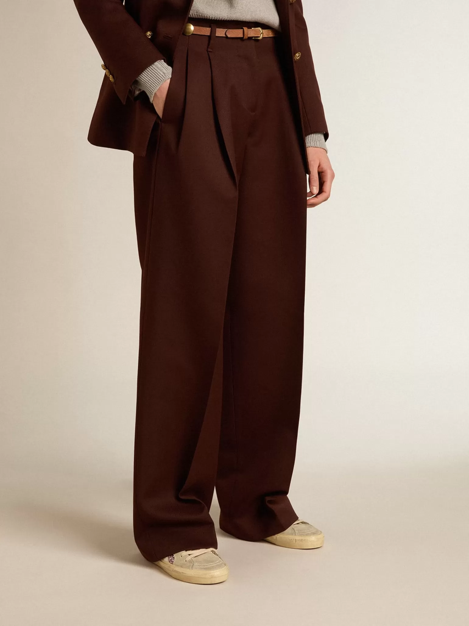 Fashion Calça feminina de gabardine de lã cor café MULHER Jeans e calças
